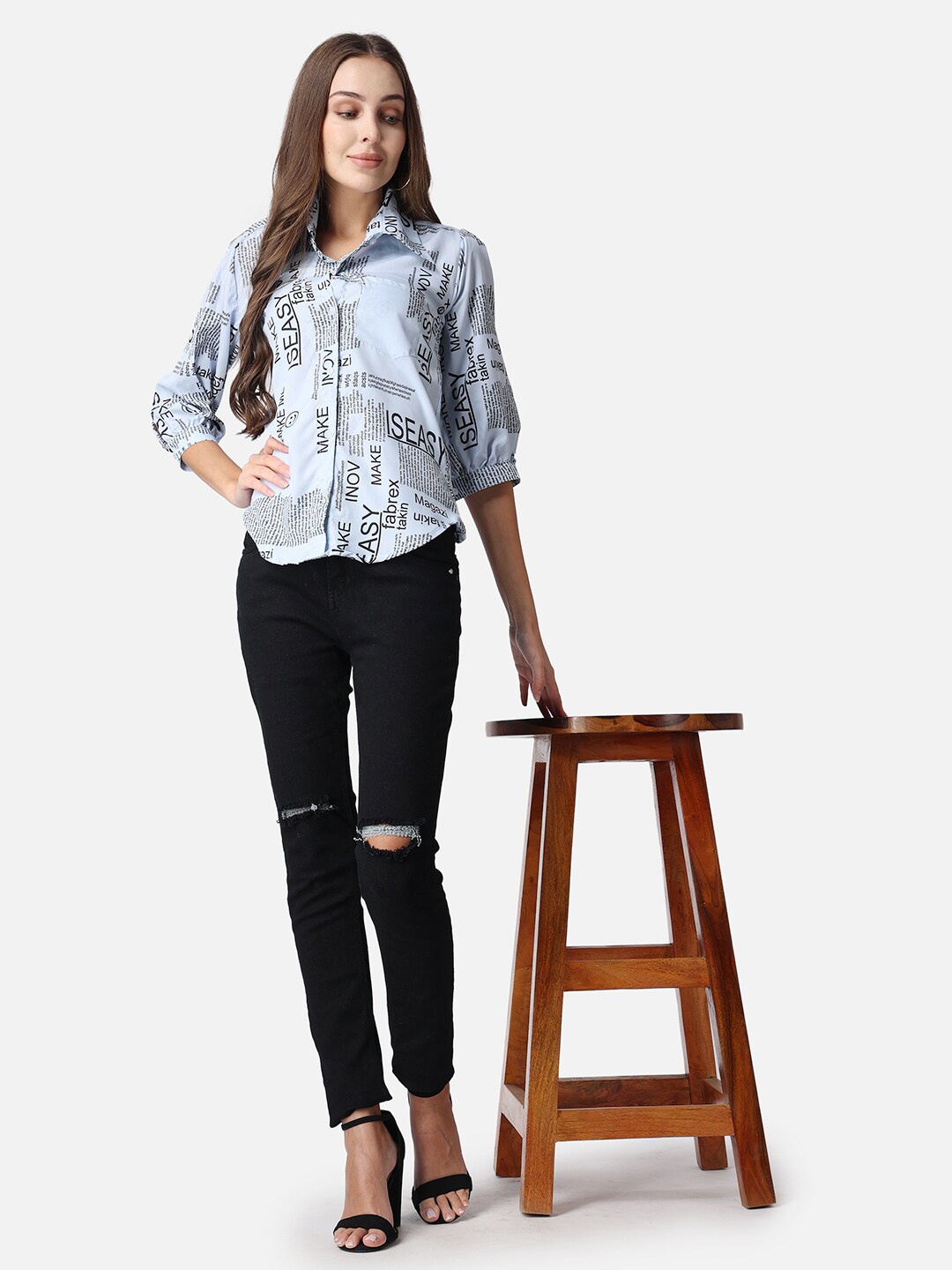 

SCORPIUS Typography Printed Shirt Style Top, Blue