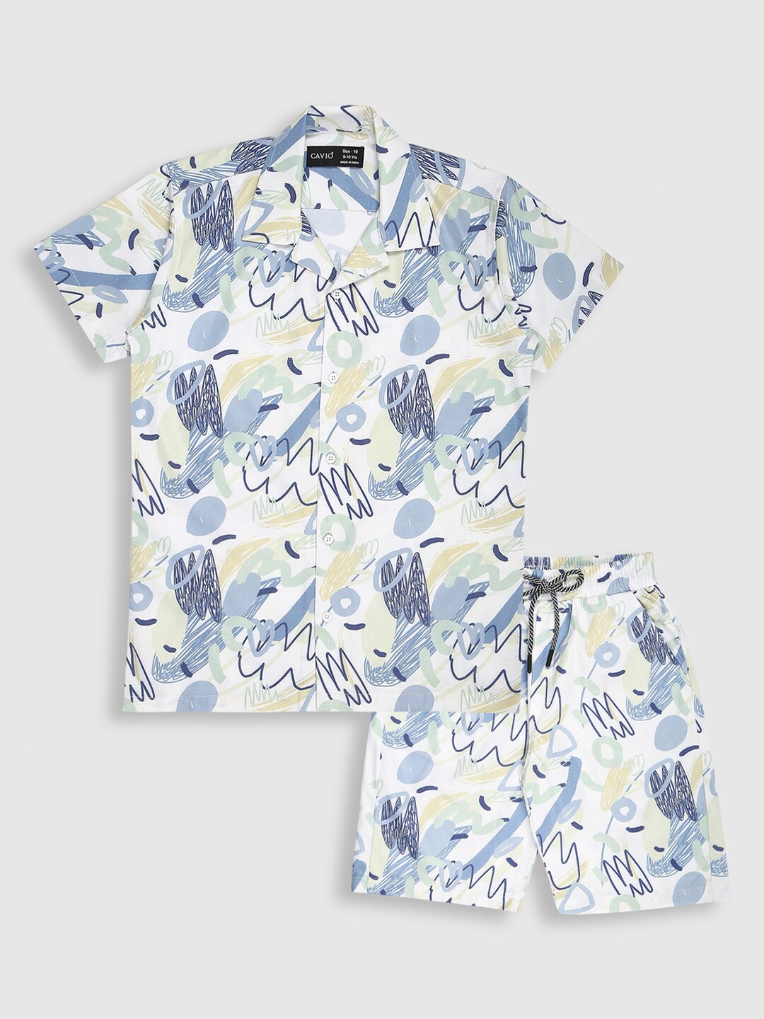 

CAVIO Boys Printed Shirt Collar Short Sleeves Pure Cotton Shirt with Short, Blue