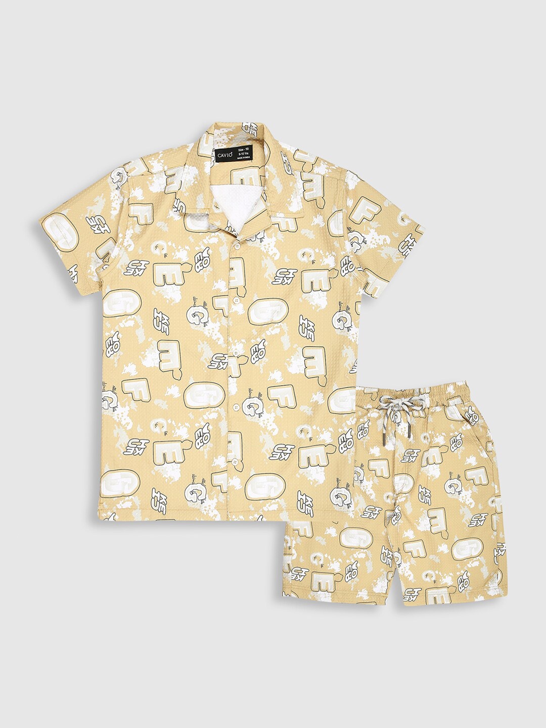 

CAVIO Boys Printed Pure Cotton Shirt with Shorts, Yellow