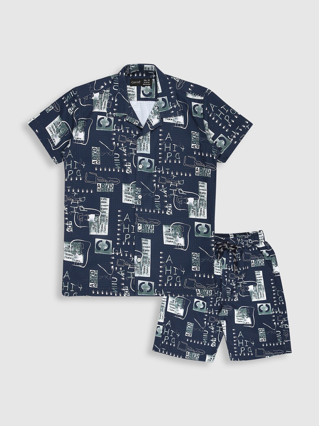

CAVIO Boys Printed Pure Cotton Shirt with Shorts, Blue
