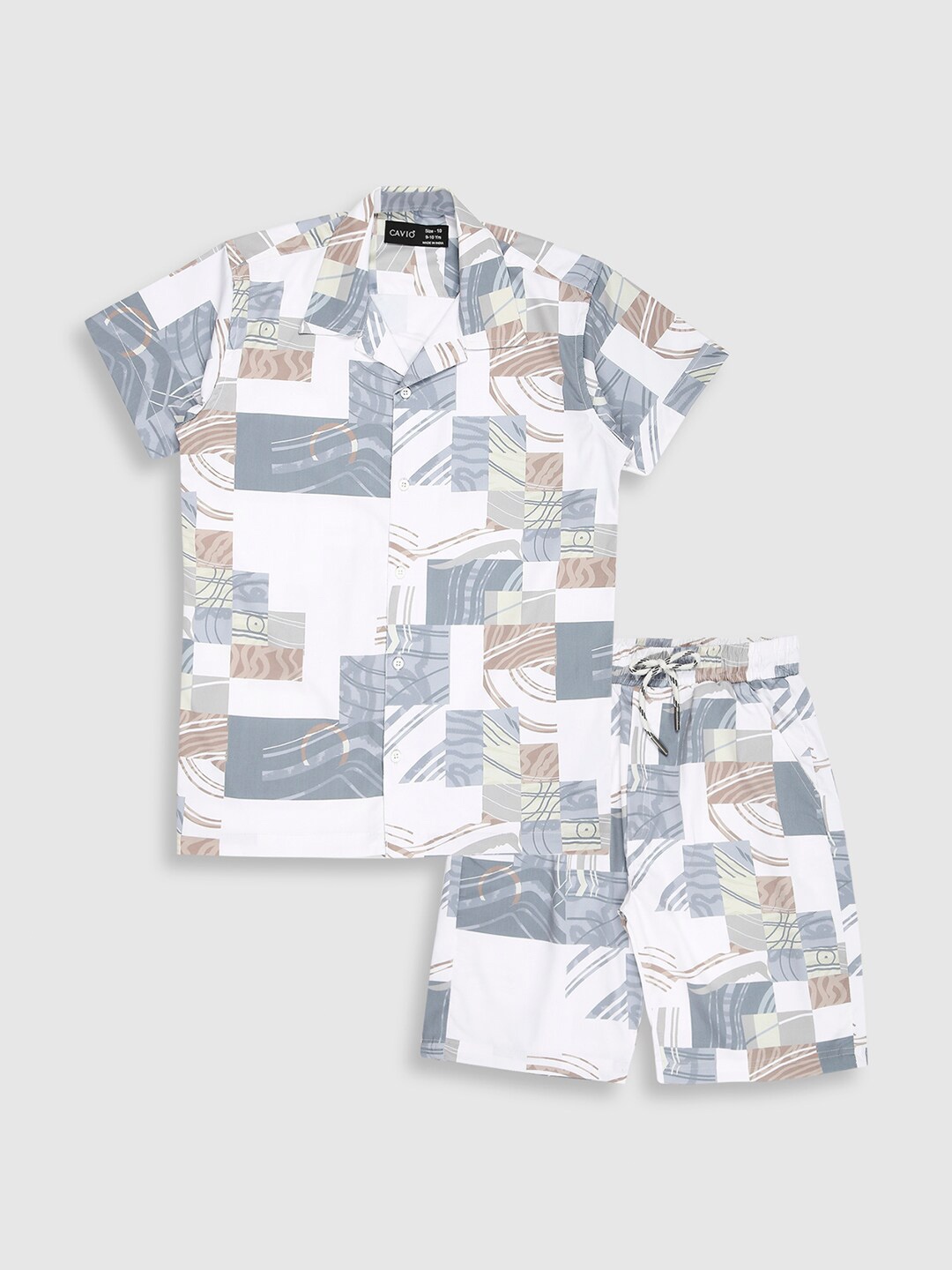 

CAVIO Boys Printed Shirt with Shorts, White
