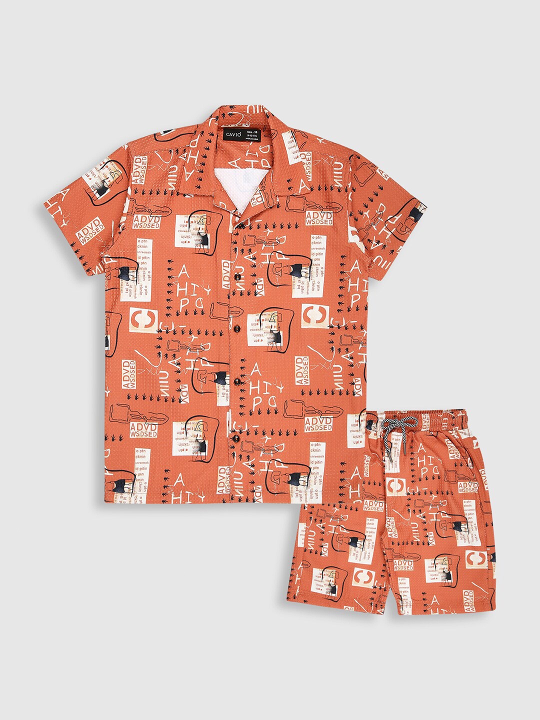 

CAVIO Boys Printed Shirt Collar Short Sleeves Pure Cotton Shirt with Short, Orange