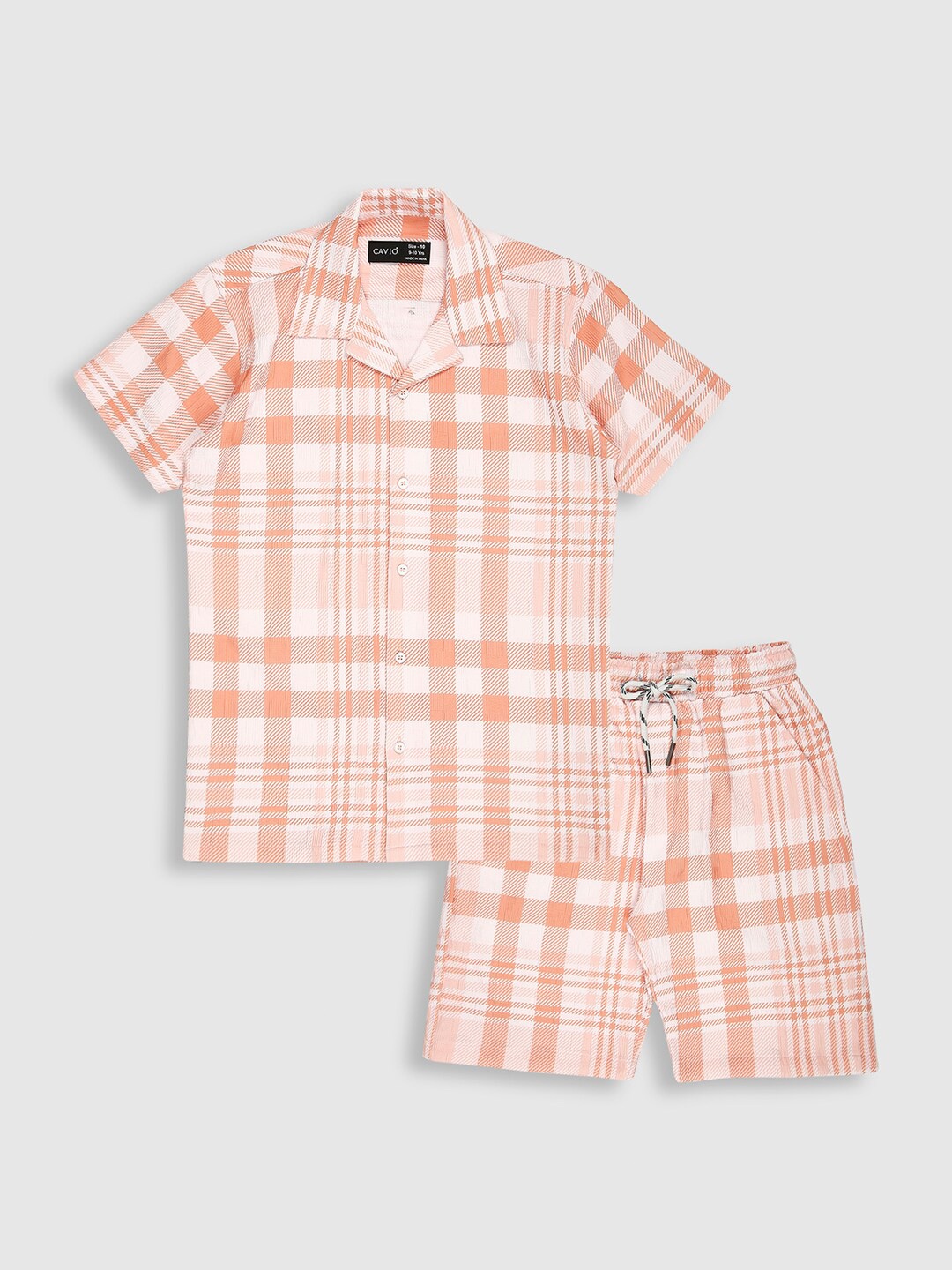 

CAVIO Boys Checked Shirt Collar Short Sleeves Pure Cotton Shirt with Short, Orange