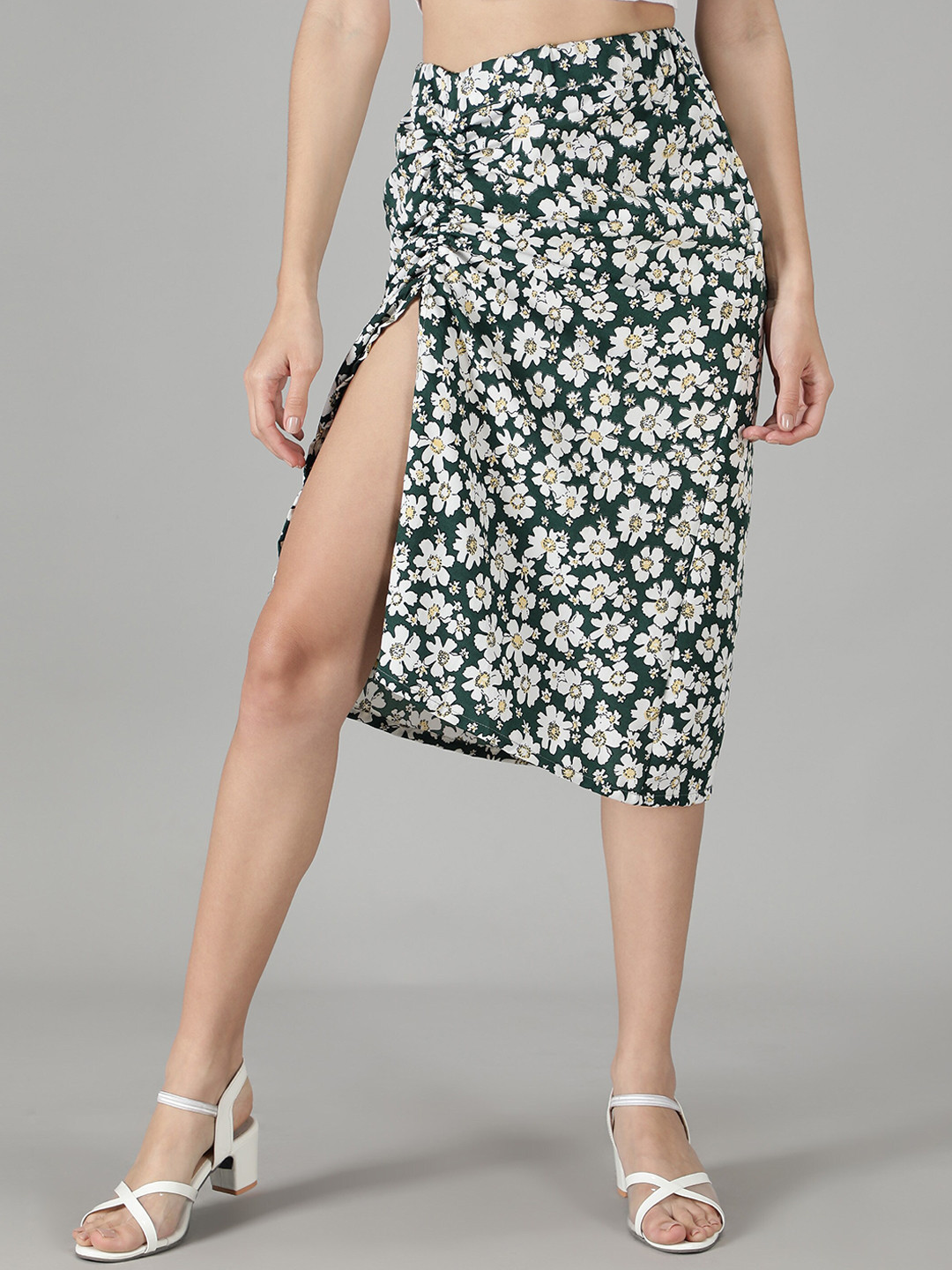 

smisingbee Floral Printed Knee-Length Straight Skirt, Black