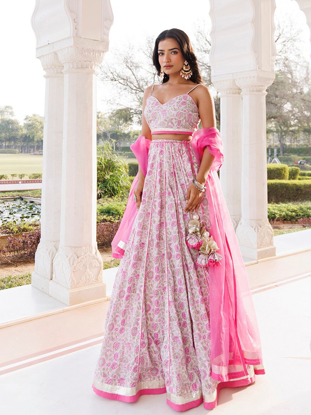 

Ragavi Floral Printed Ready to Wear Lehenga & Blouse With Dupatta, Pink