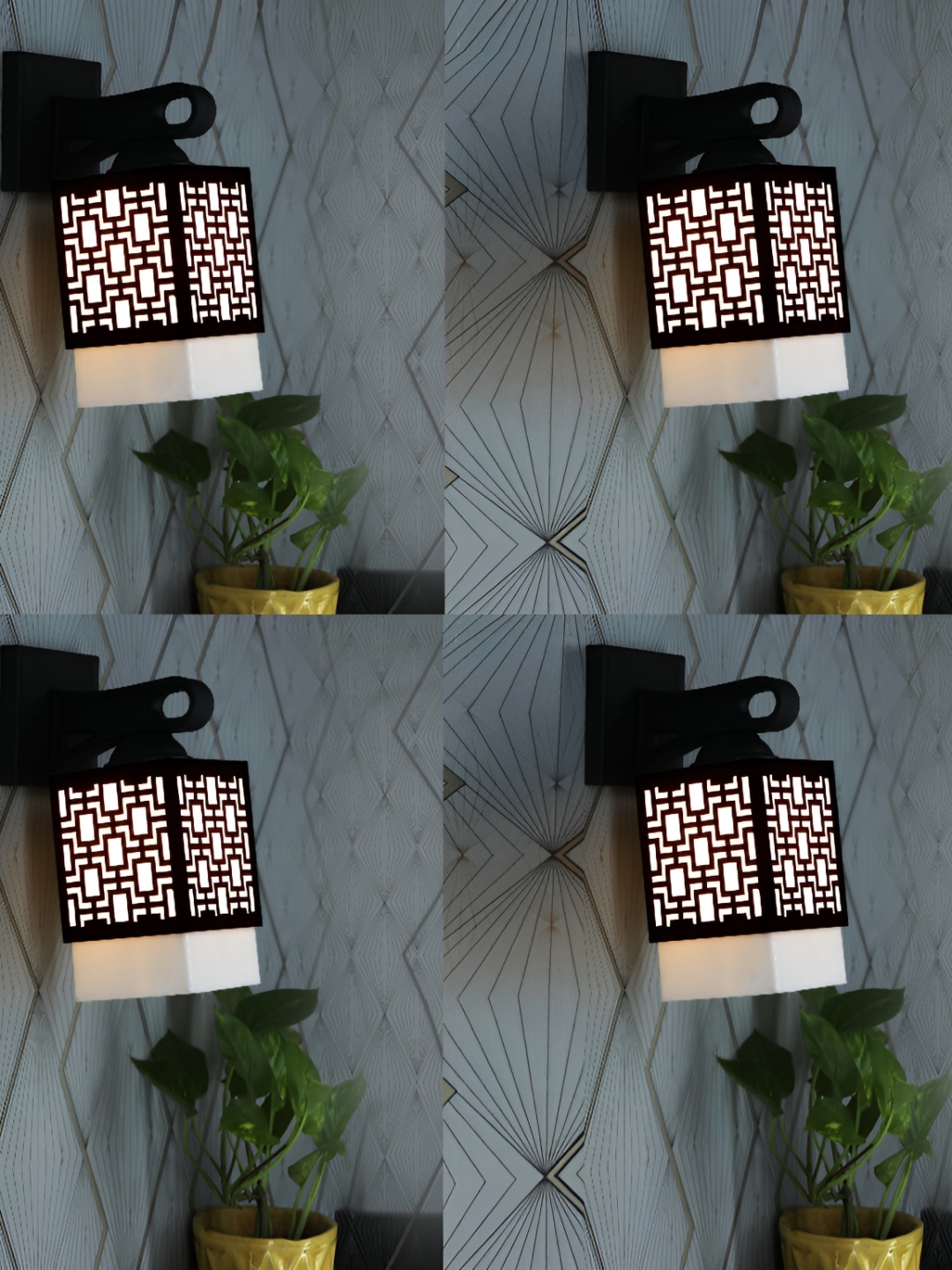 

1ST TIME White & Black 4 Pcs Wooden Traditional Square Shaped Wall Lamp