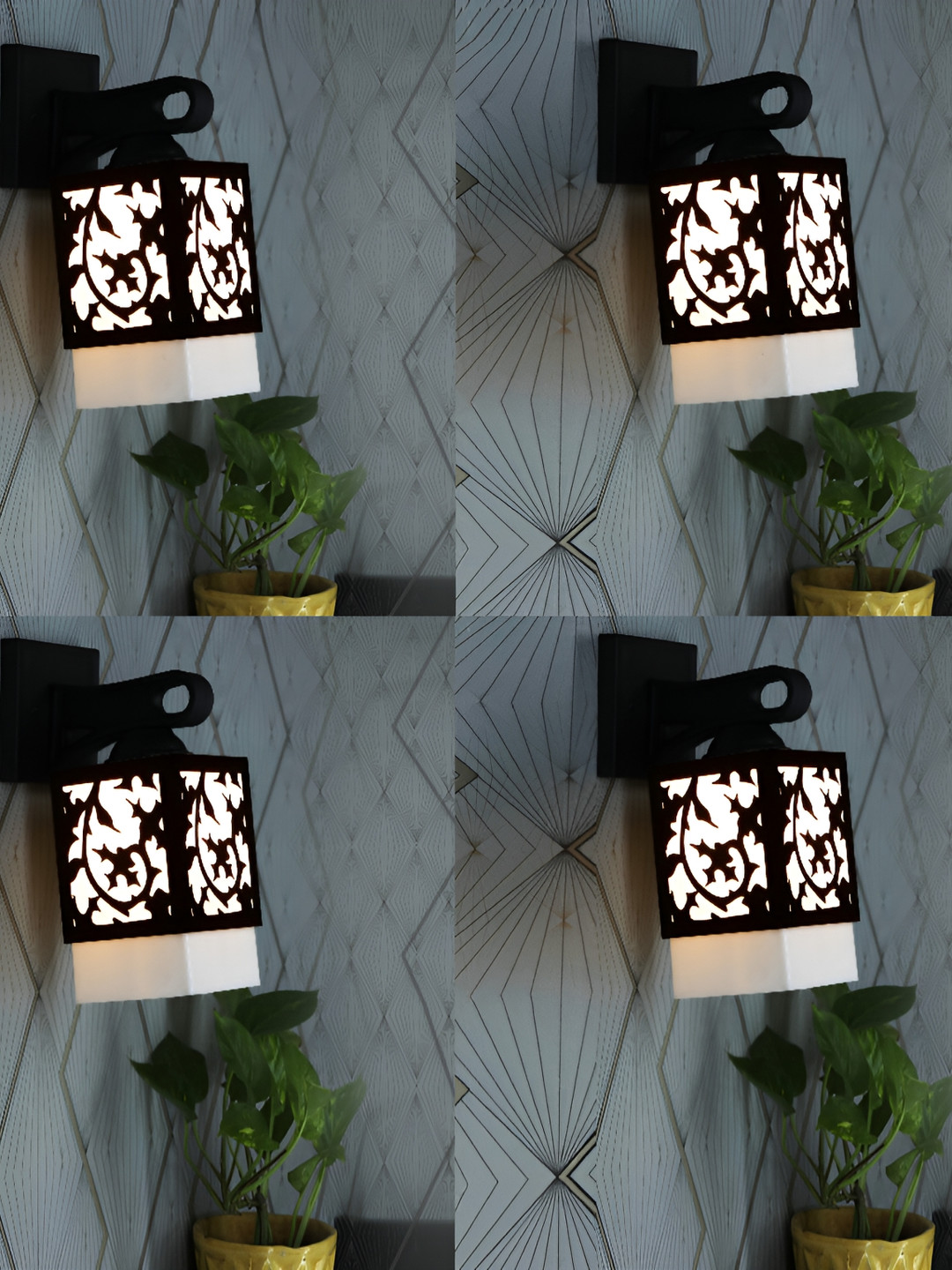 

1ST TIME White & Black 4 Pcs Textured Wooden Contemporary Square Shaped Wall Lamp