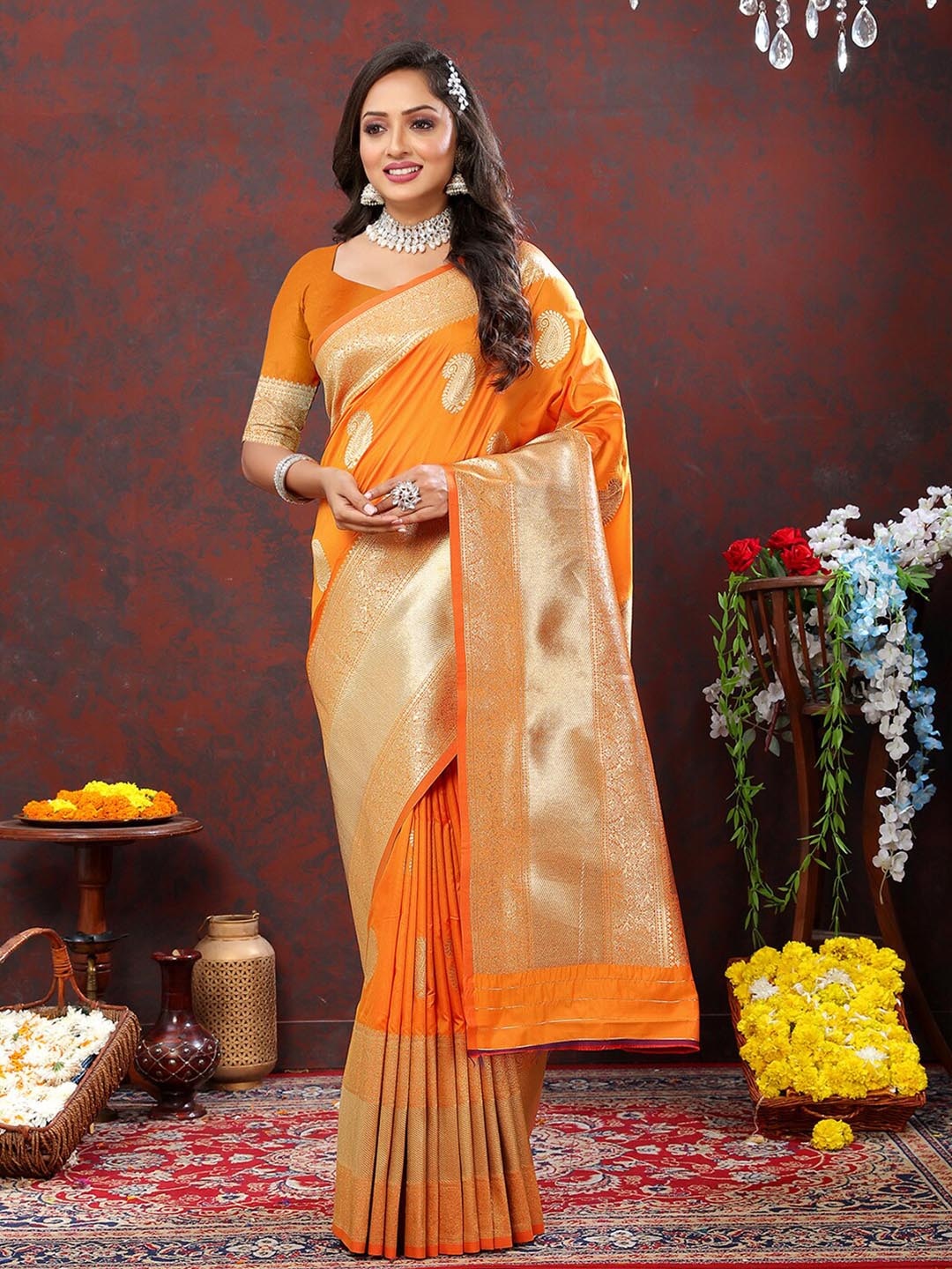 

MARGI DESIGNERS Woven Design Zari Banarasi Saree, Yellow