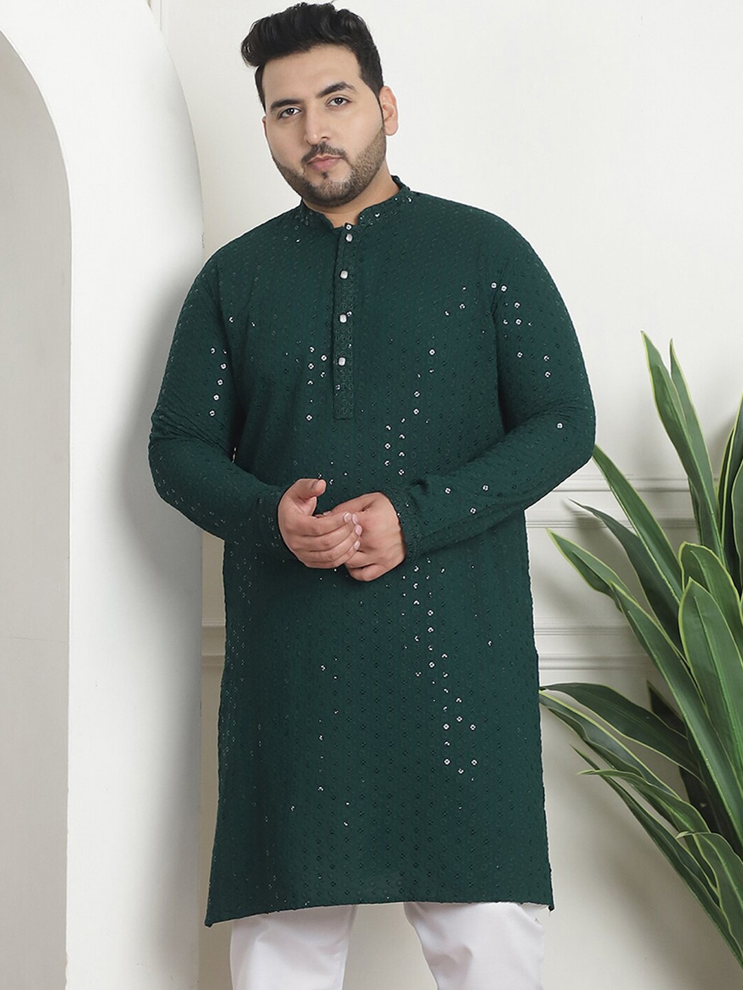 

SOJANYA PLUS Embellished Pure Cotton Kurta, Green