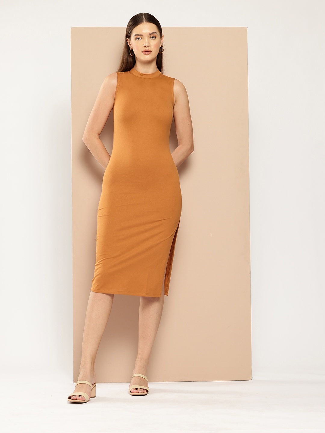 

Chemistry High Neck Bodycon Dress, Brown