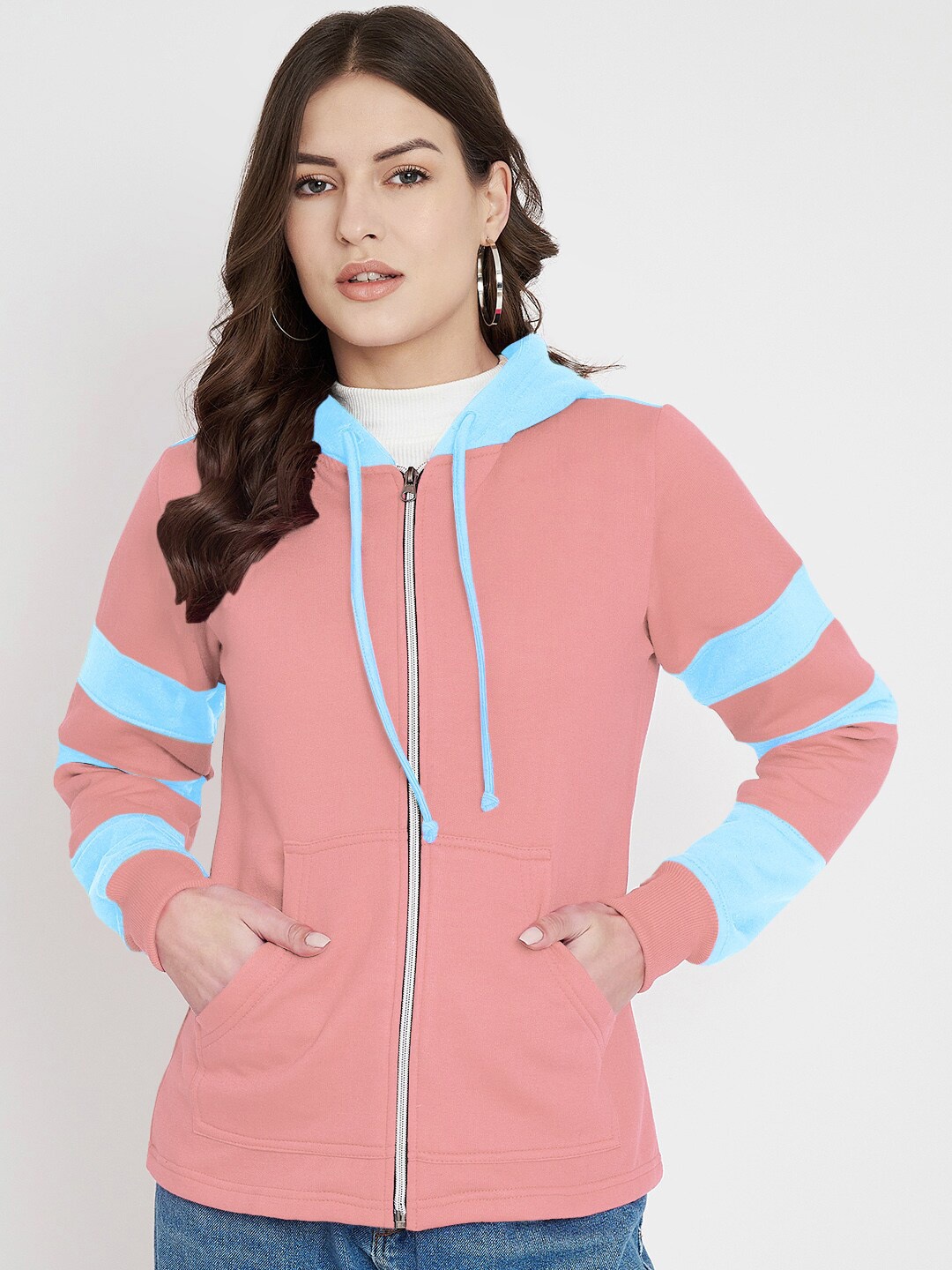 

BRINNS Colourblocked Hooded Long Sleeves Fleece Front-Open Sweatshirt, Pink