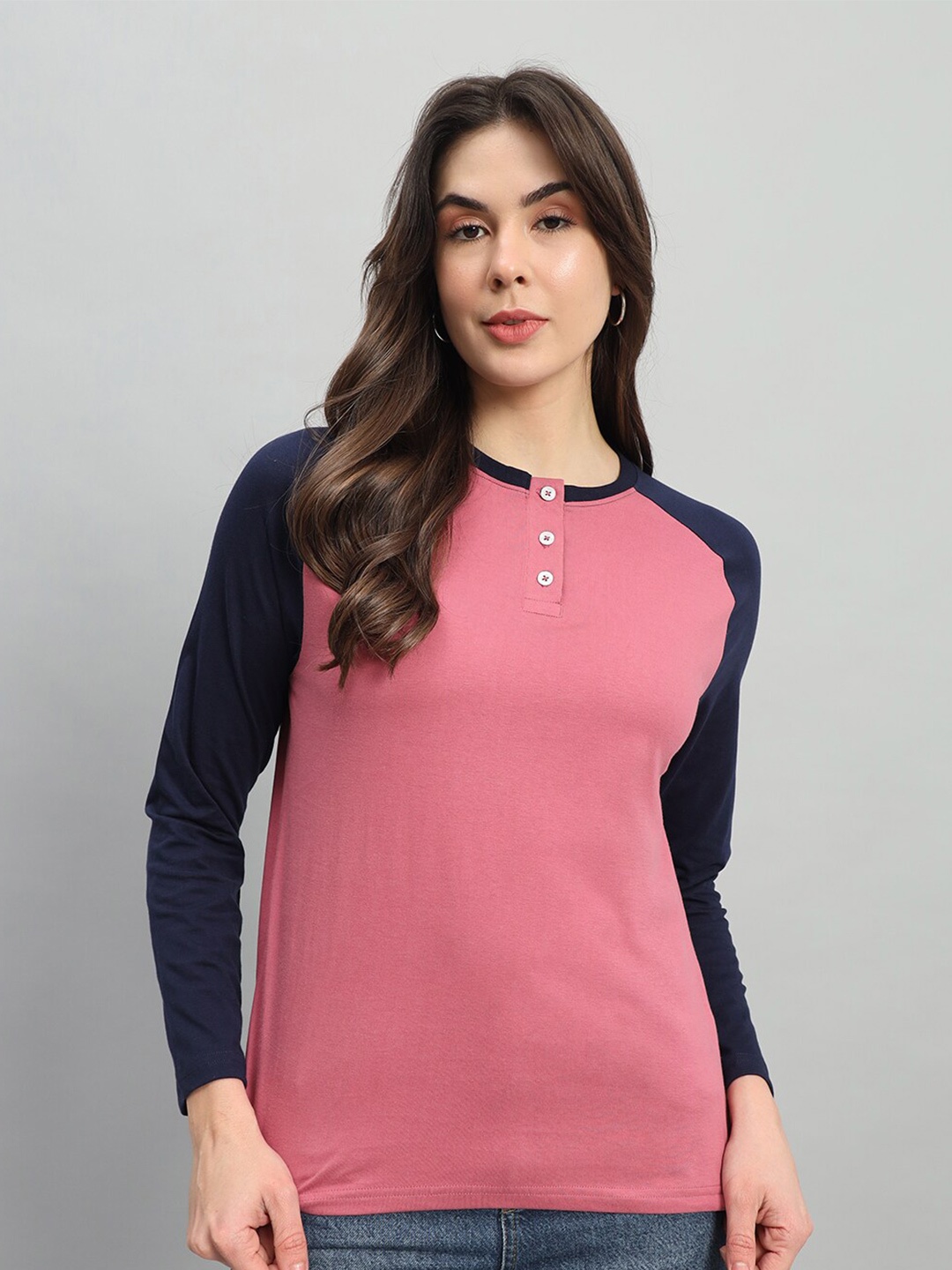 

The Dry State Rose Henley Neck Long Sleeves Cotton T-shirt