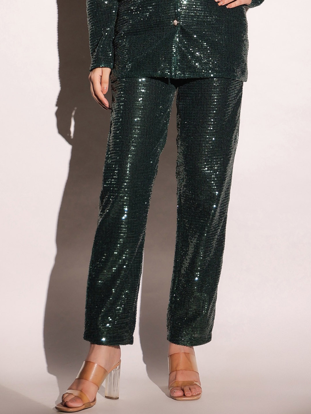 

B'Infinite Women Embellished Tapered Fit High-Rise Lycra Parallel Trouser, Green