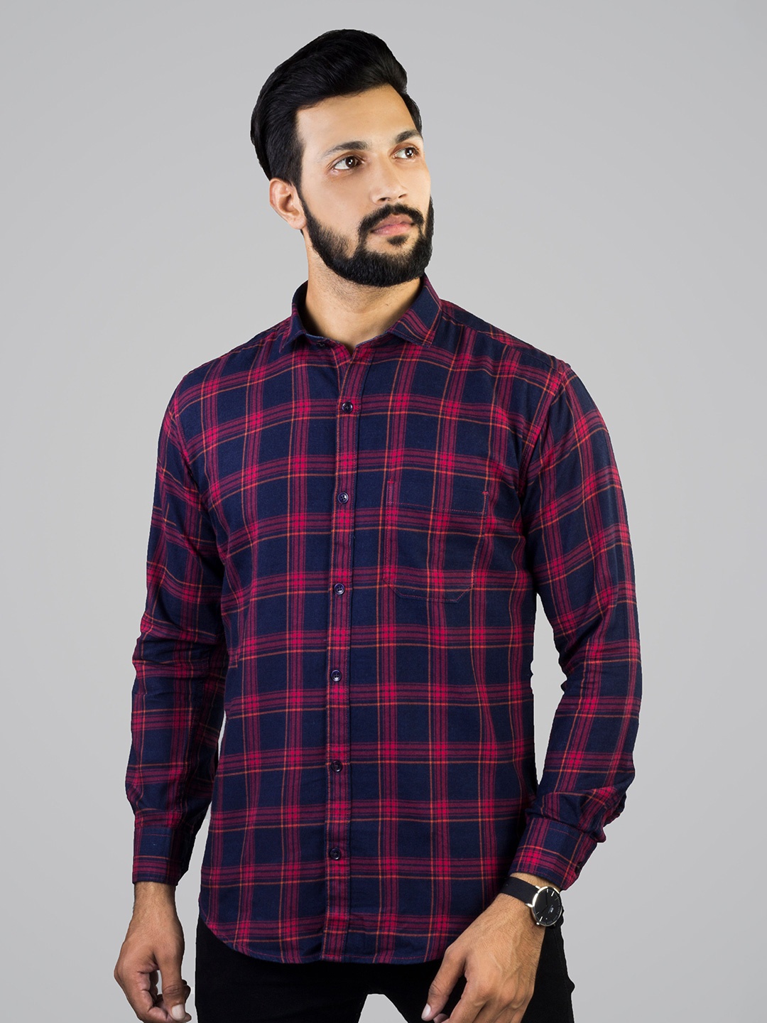 

INDIAN THREADS India Slim Fit Checked Cotton Casual Shirt, Red