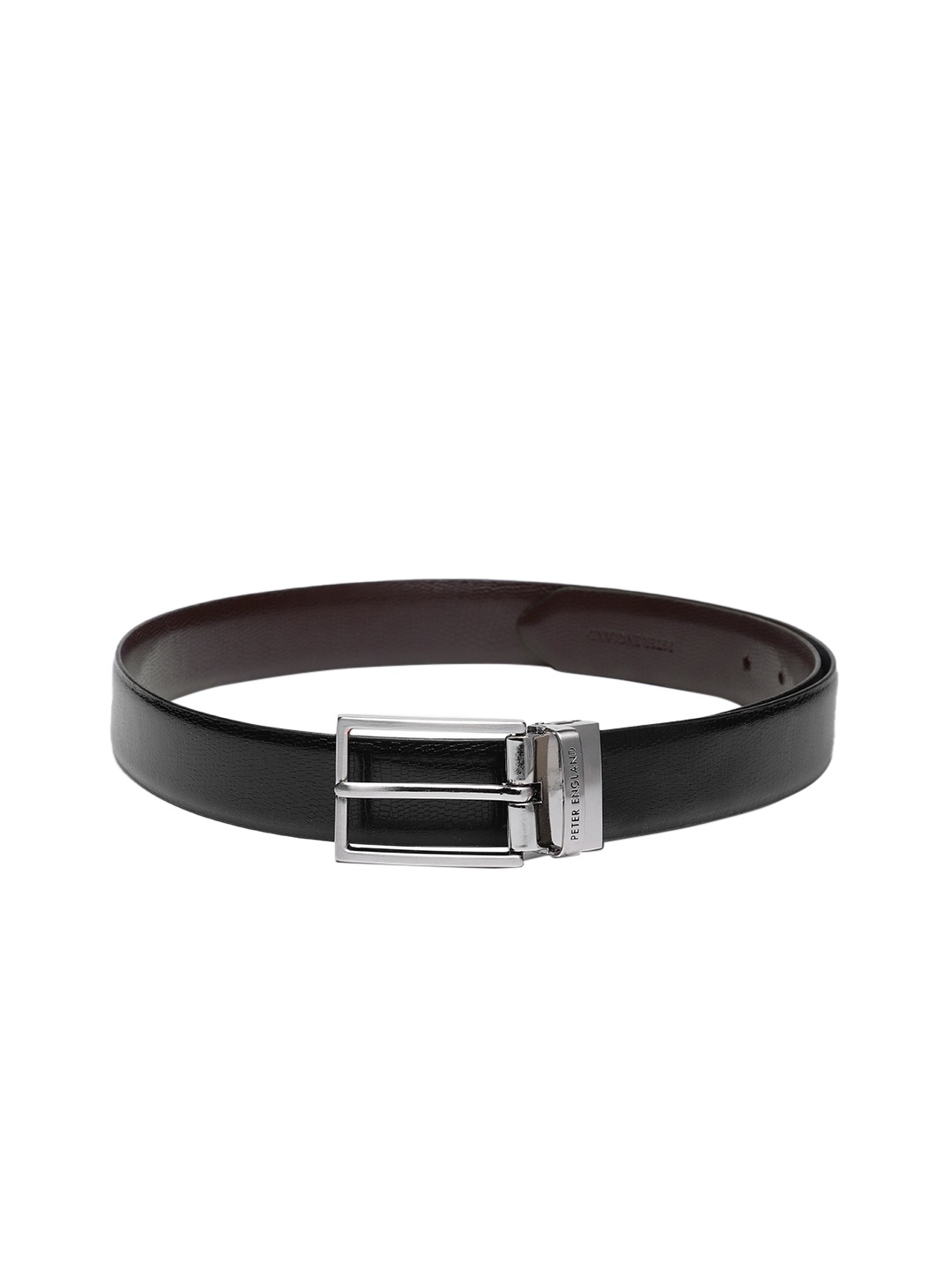 

Peter England Men Textured Leather Reversible Belt, Black