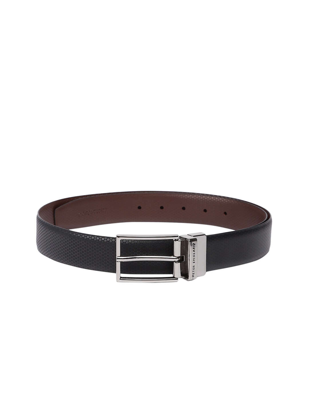 

Peter England Men Leather Textured Reversible Belt, Black