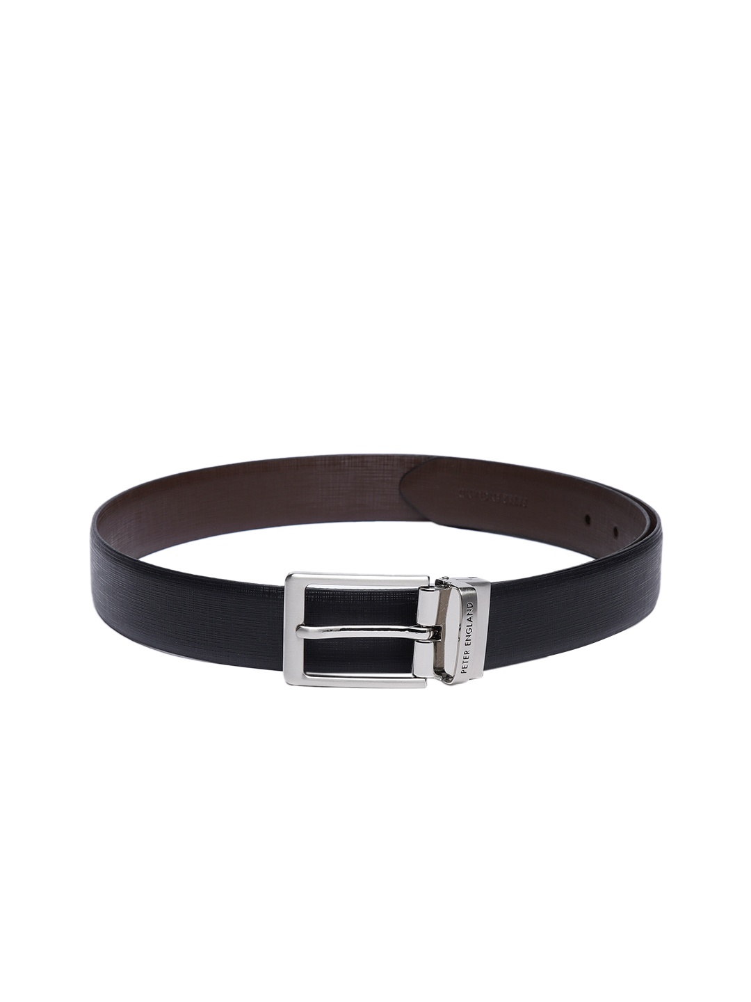 

Peter England Men Textured Leather Reversible Belt, Black
