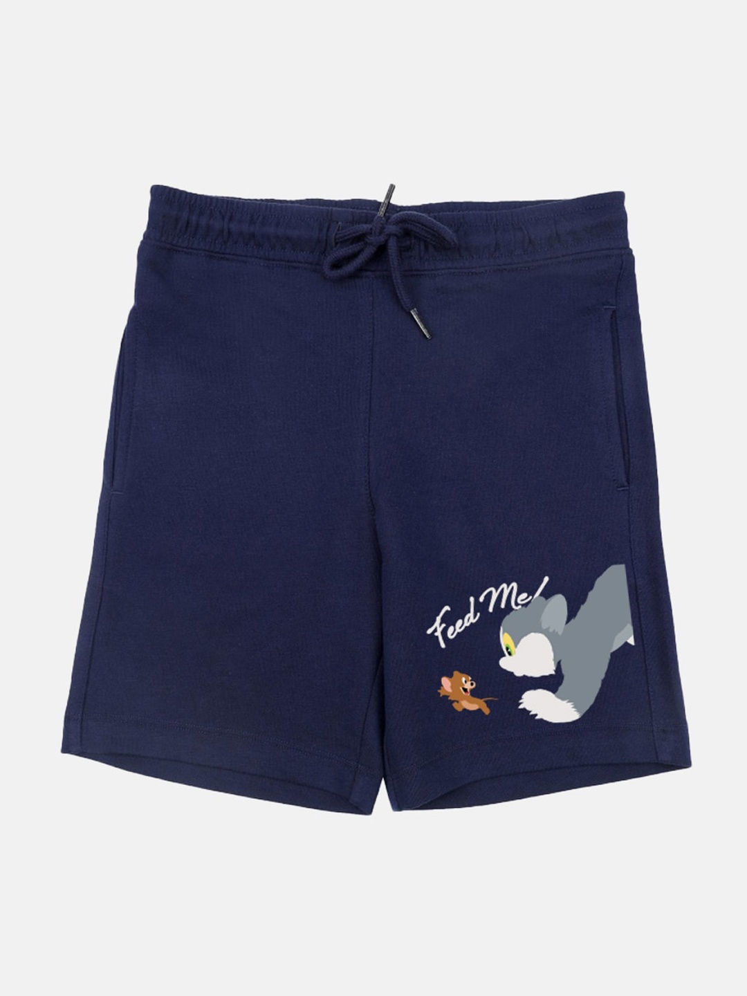 YK Warner Bros Boys Tom & Jerry Printed Mid-Rise Shorts, Navy blue