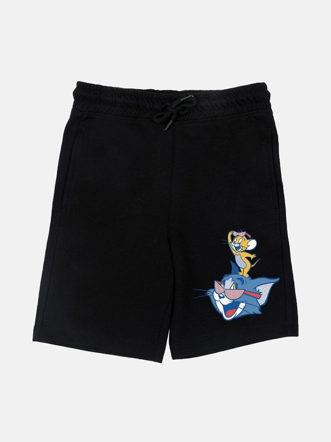 YK Warner Bros Boys Tom & Jerry Printed Mid-Rise Shorts, Black
