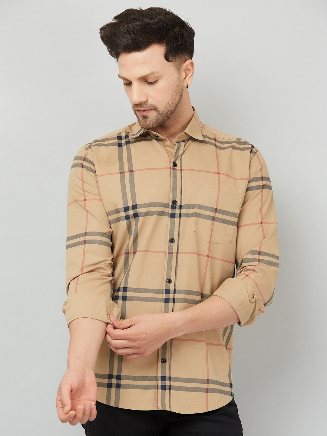 

LOUIS MONARCH Comfort Windowpane Checks Cotton Casual Shirt, Yellow