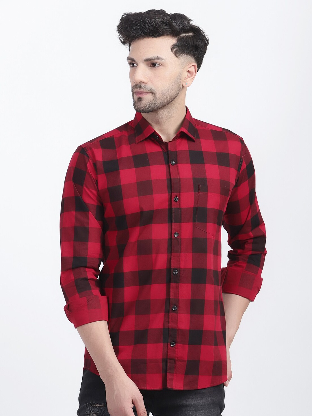 

LOUIS MONARCH Comfort Buffalo Checked Cotton Casual Shirt, Red