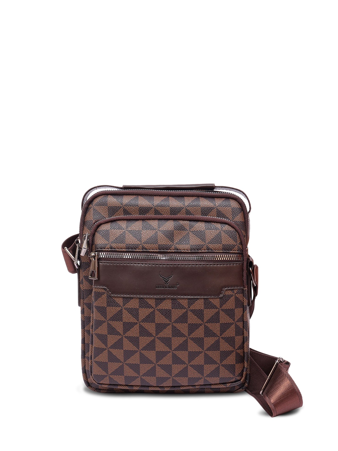 

REDHORNS Geometric Printed Structured Crossbody Sling Bag, Brown