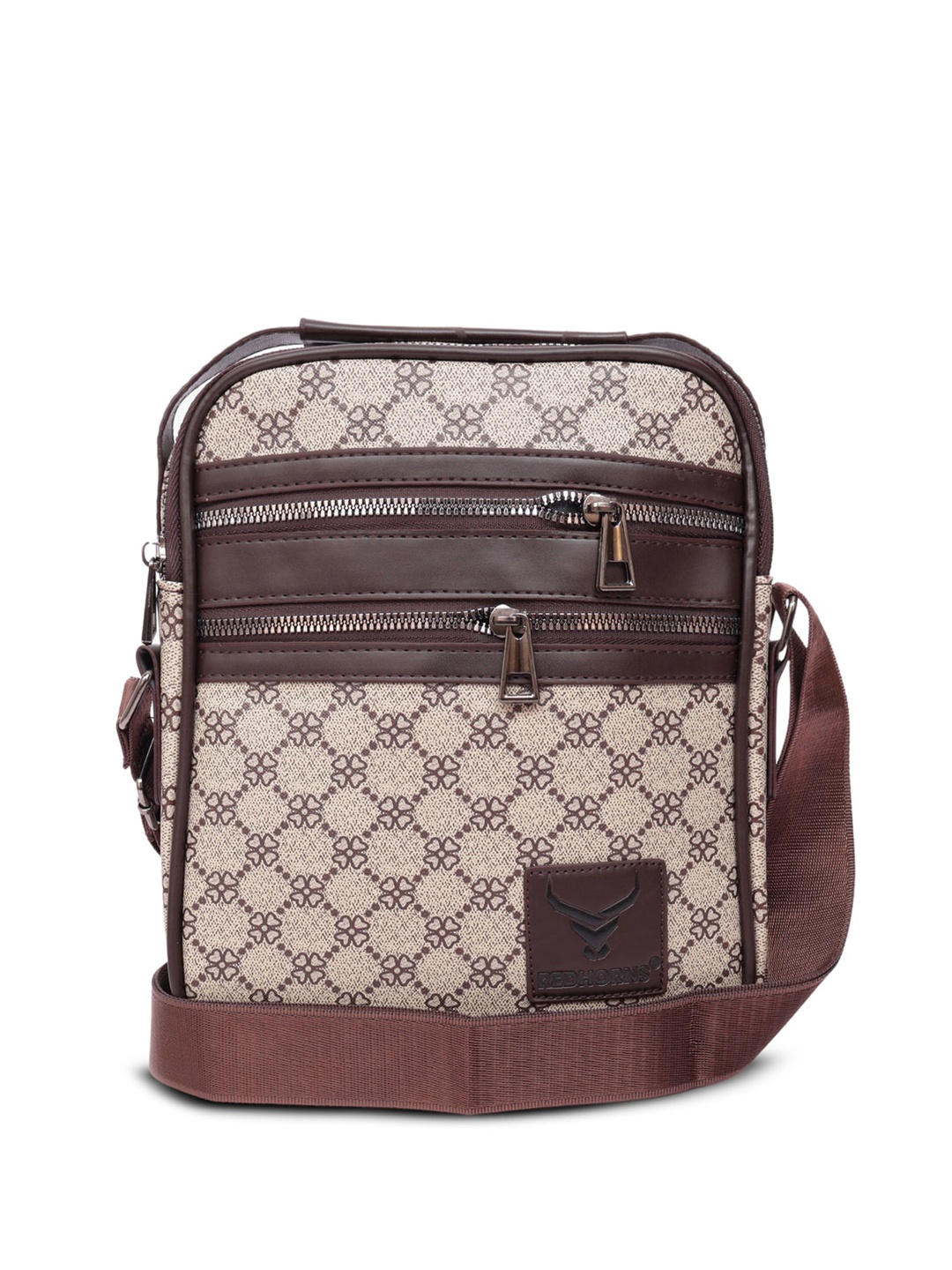 

REDHORNS Geometric Printed Structured Crossbody Sling Bag, Brown