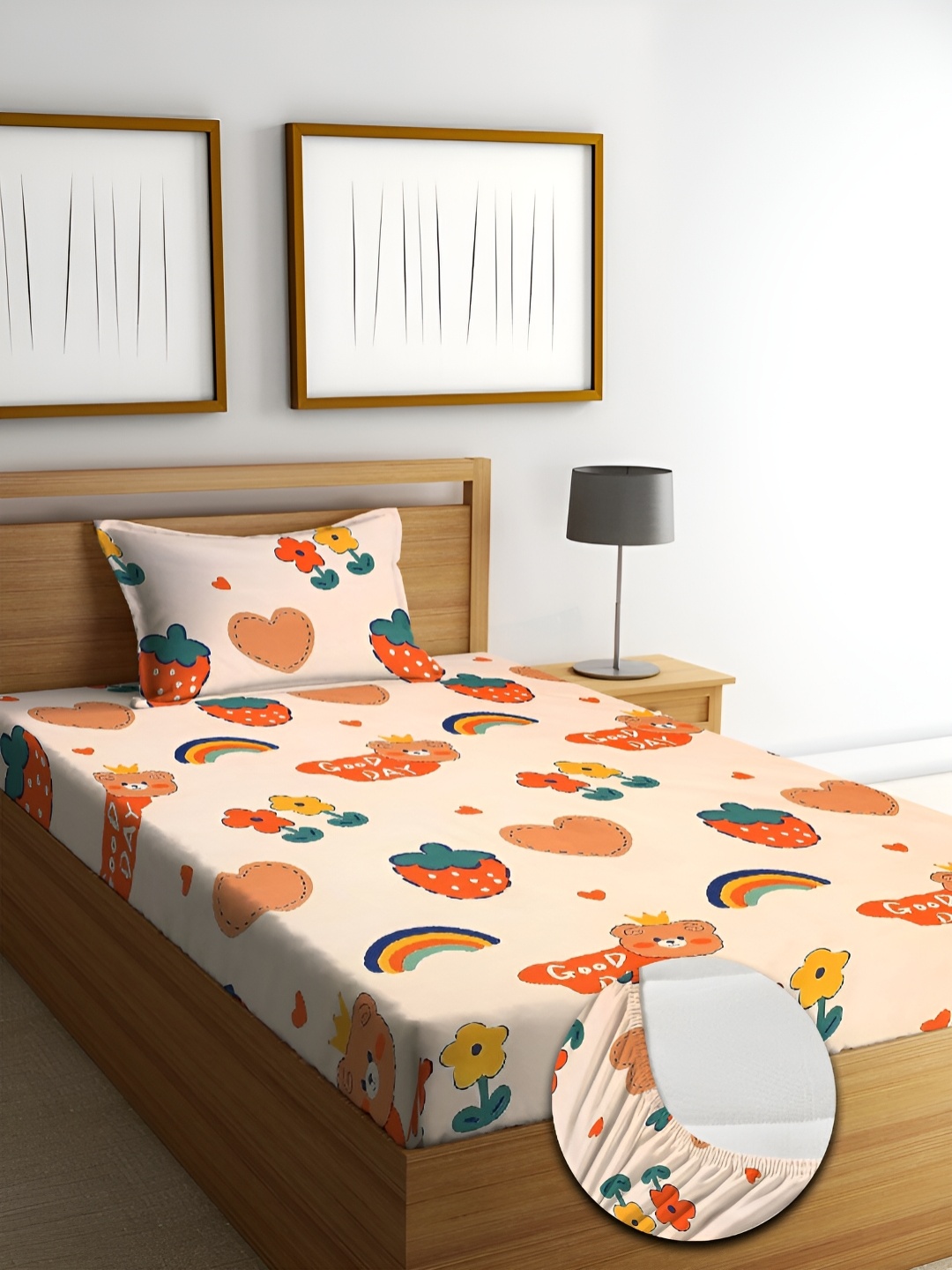 

Innovative Edge Orange Cotton Fitted 160 TC Single Bedsheet with 1 Pillow Covers