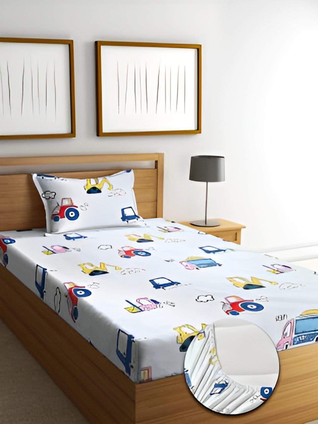 

Innovative Edge White & Yellow 160 TC Cotton Fitted Single Bedsheet with 1 Pillow Covers