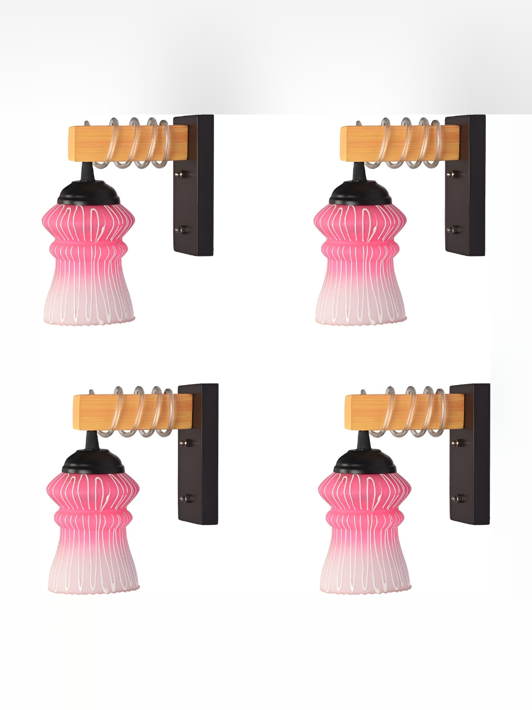 

1ST TIME Pink & White 4 Pieces Printed Glass Contemporary Wall Lamps