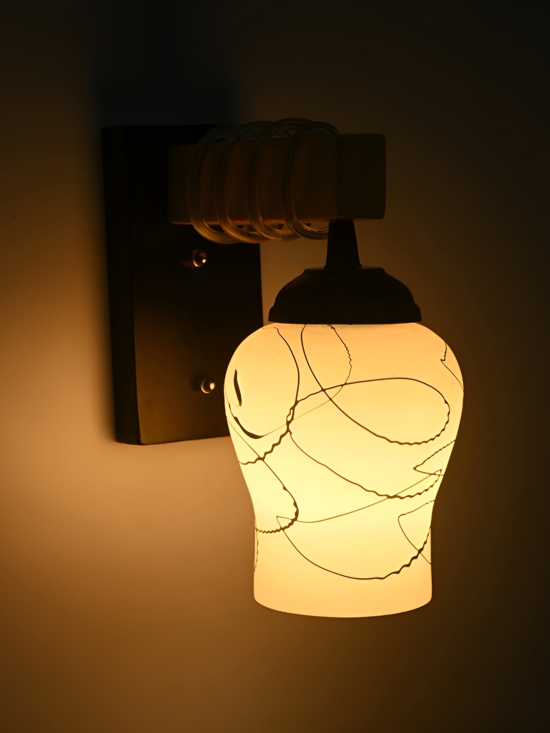 1ST TIME White & Black Printed Glass Traditional Wall Lamp