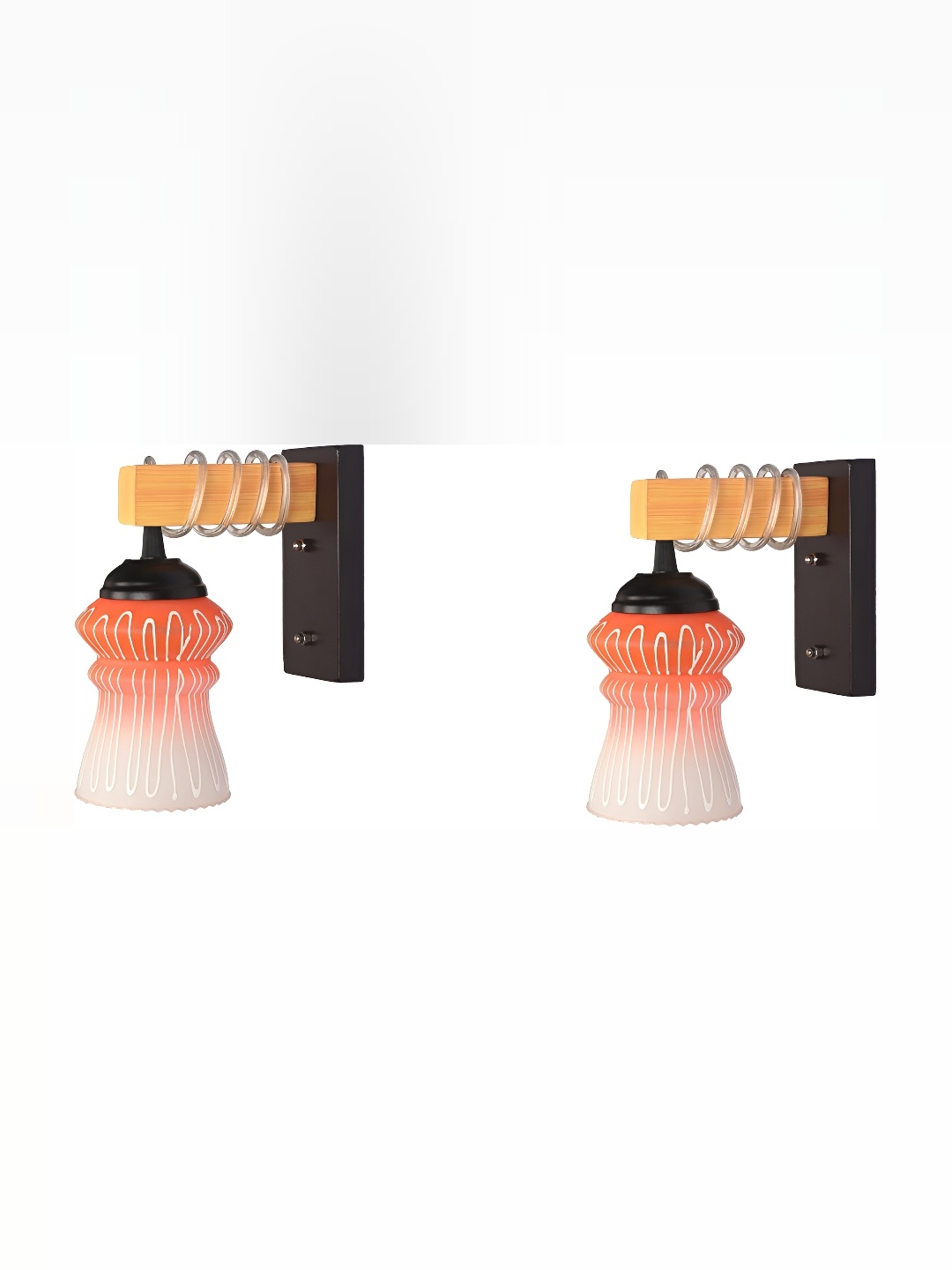 

1ST TIME Orange & White 2 Pcs Printed Bell Shaped Glass Wall Lamps