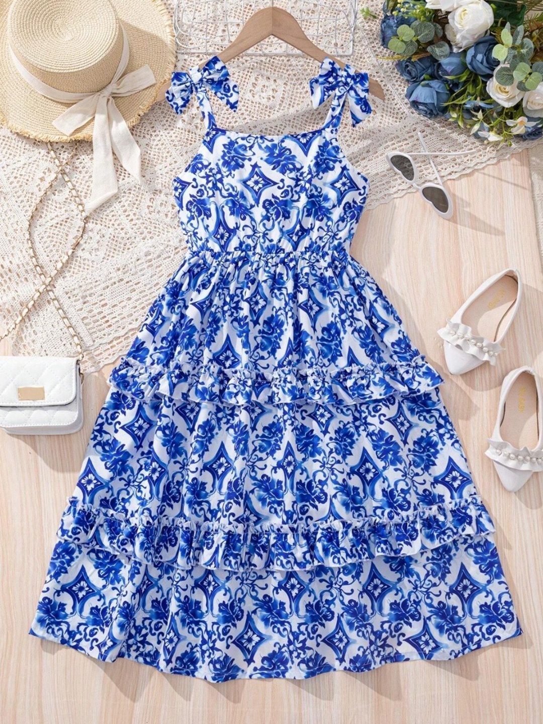 

BAESD Floral Print Ruffled Fit & Flare Dress, Blue