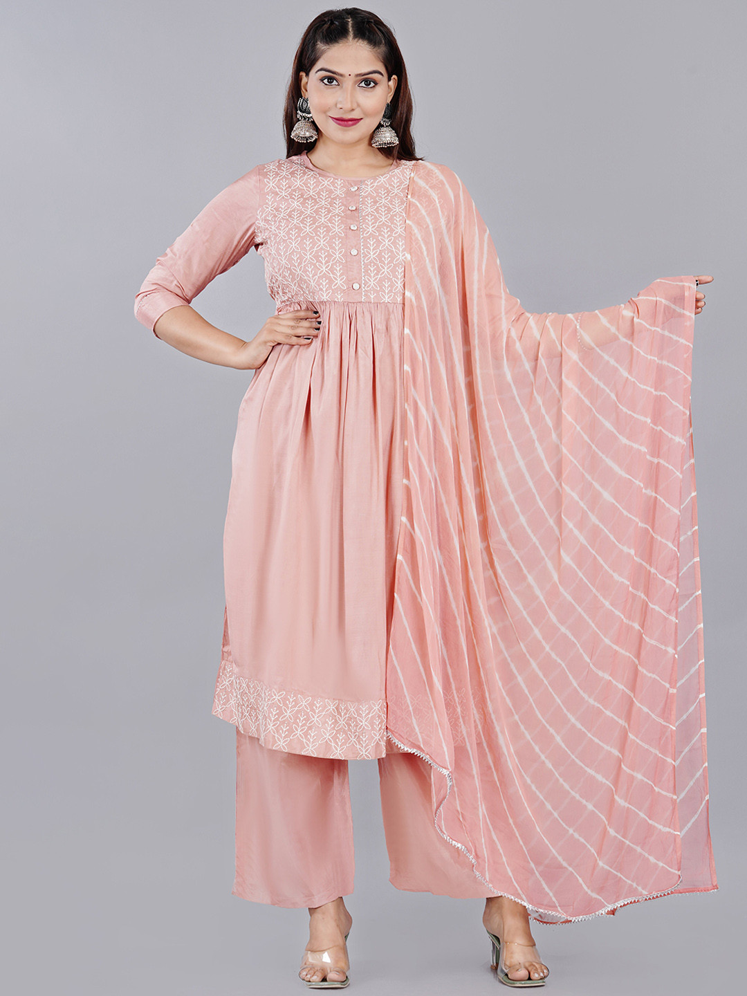 

BAESD Embroidered Regular Gotta Patti Kurta With Trousers & Dupatta, Pink