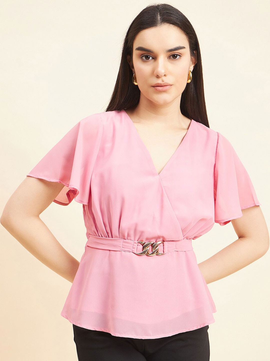 

Gipsy V-Neck Peplum Top, Pink