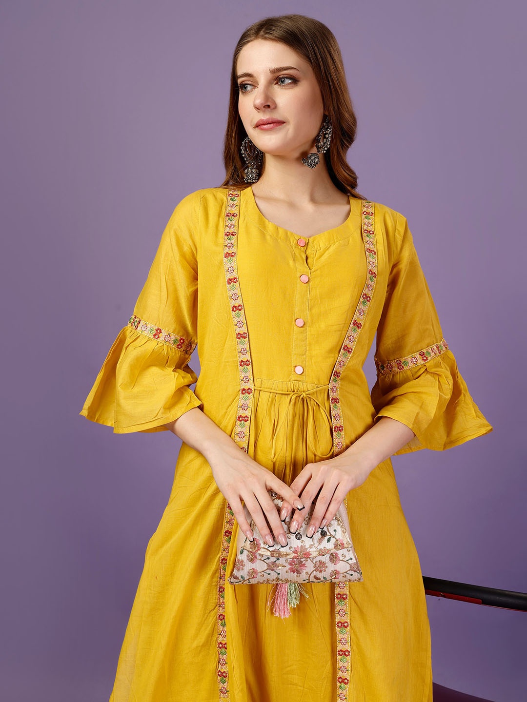 

Archittam Floral Embroidered Thread Work A-Line Kurta, Yellow