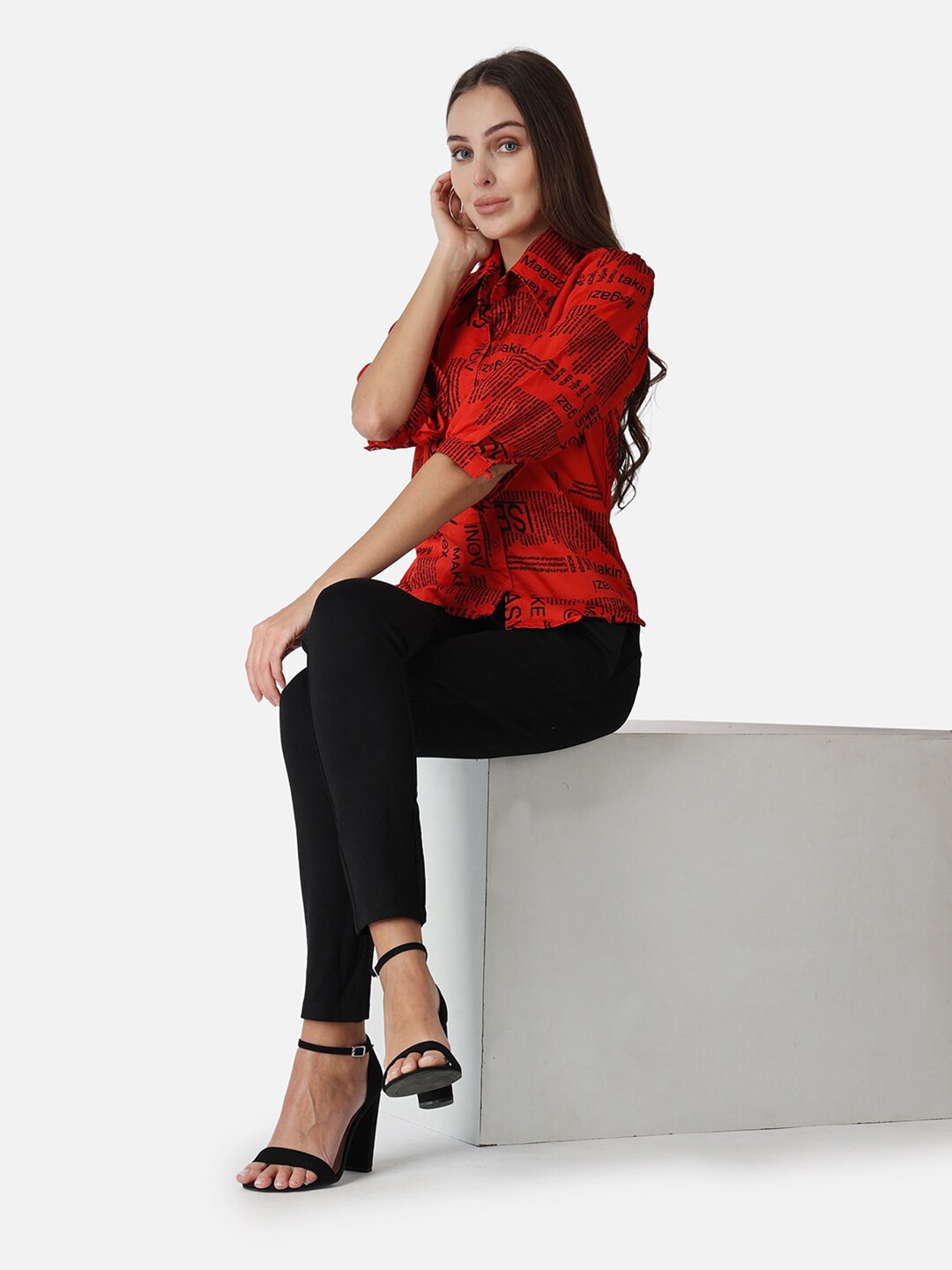 

SCORPIUS Classic Typography Printed Casual Shirt, Red