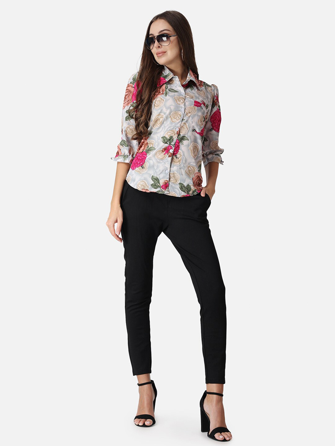 

SCORPIUS Classic Floral Printed Casual Shirt, Grey