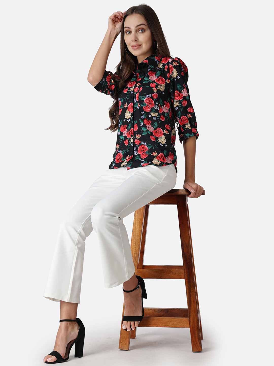 

SCORPIUS Classic Floral Opaque Printed Casual Shirt, Black