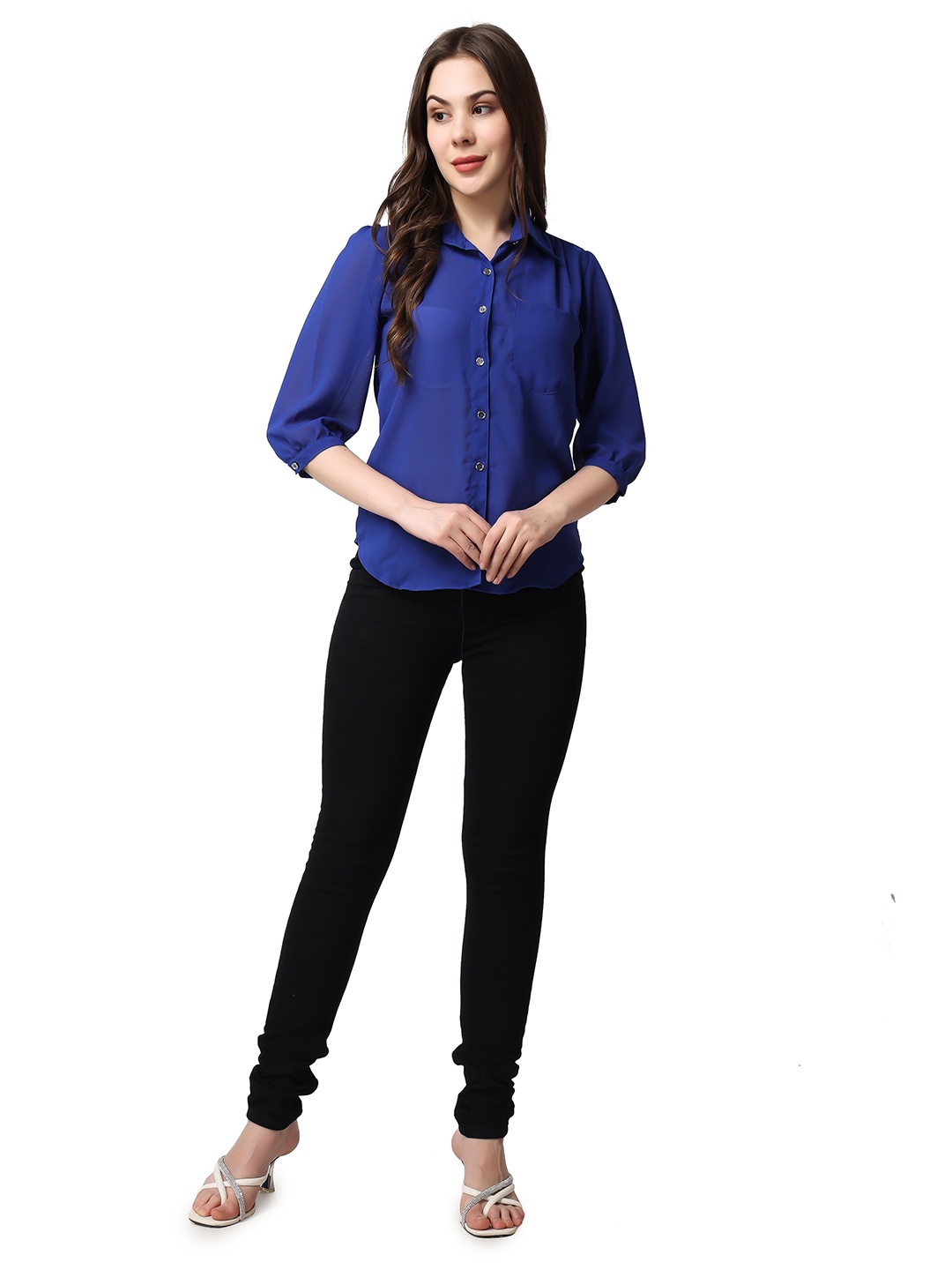 SCORPIUS Classic Sheer Georgette Casual Shirt, Blue