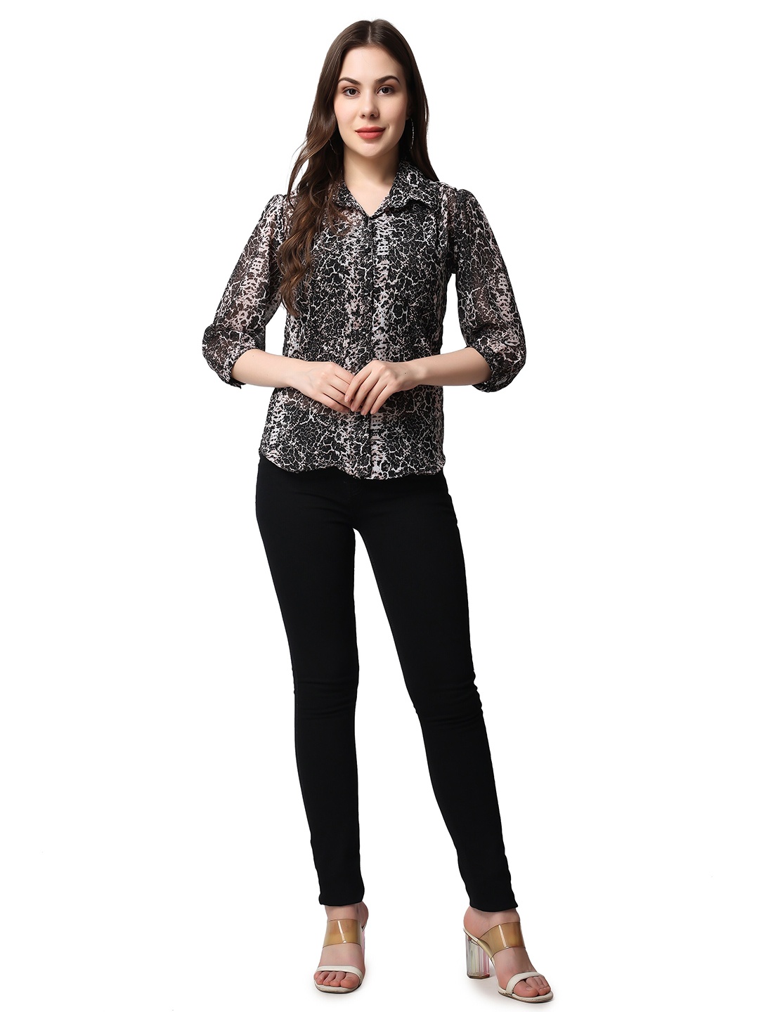 

SCORPIUS Classic Animal Sheer Printed Casual Shirt, Grey
