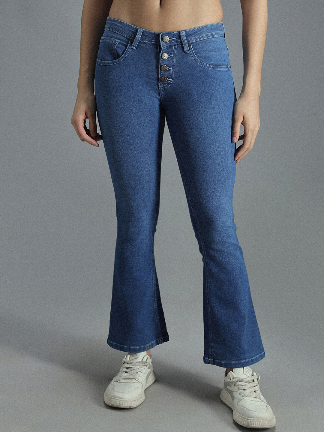 

High Star Women Bootcut High-Rise Clean Look Light Fade Stretchable Jeans, Blue