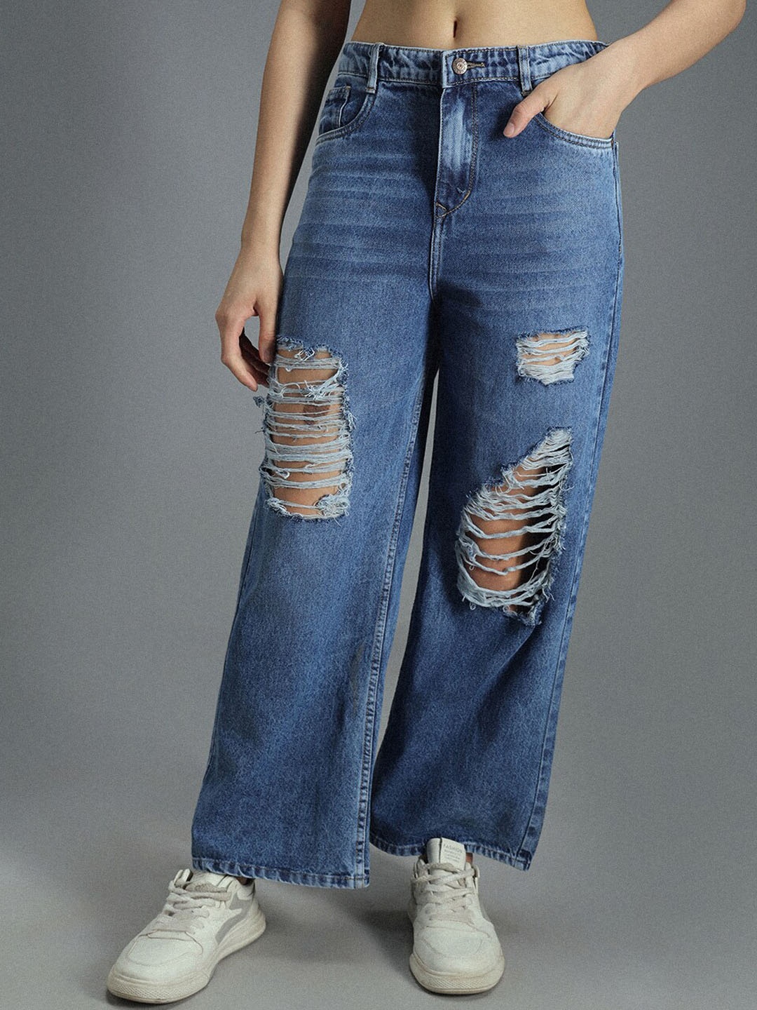 

High Star Women 90's Stretchable Distress Cotton Jeans, Blue
