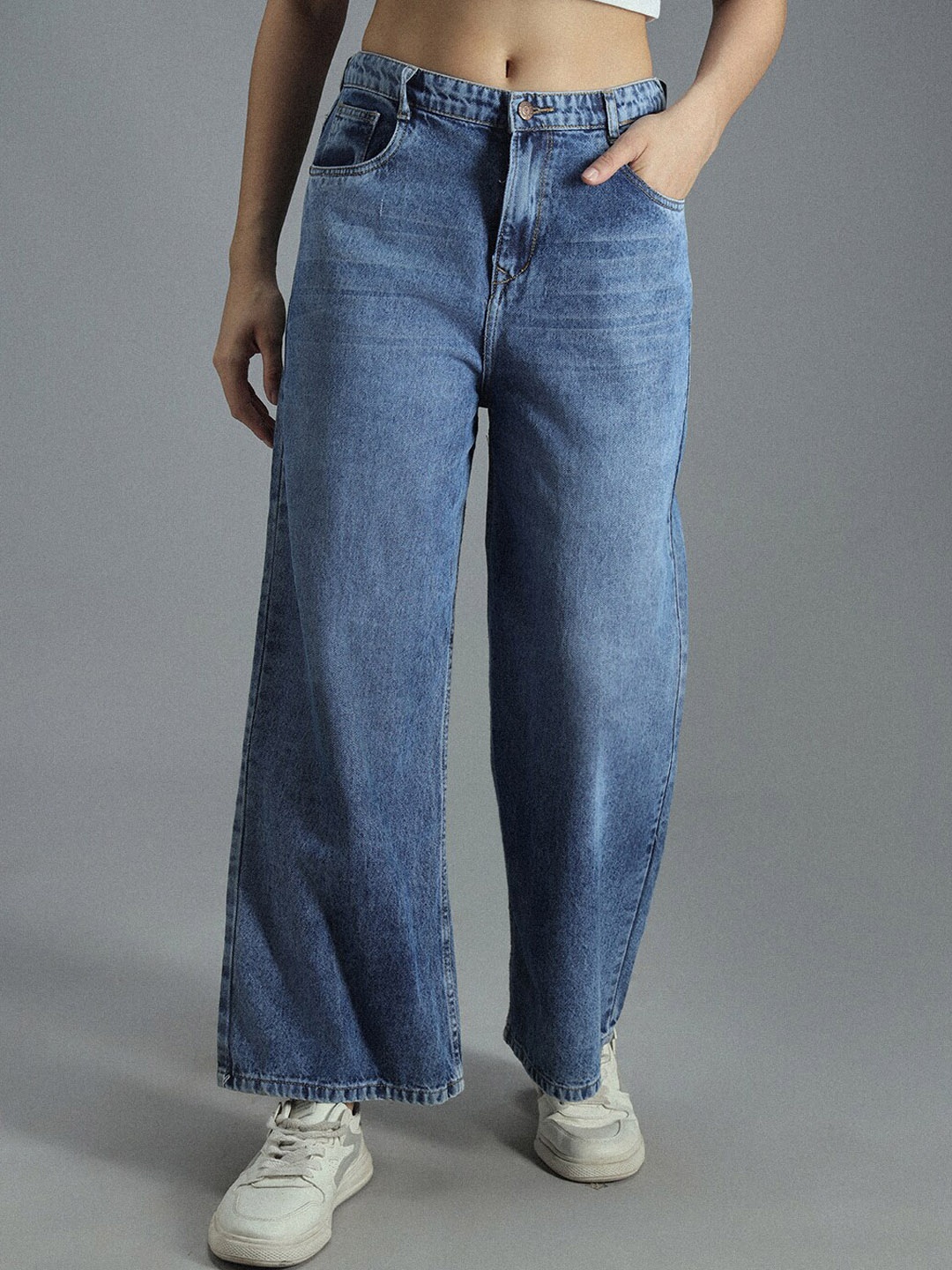 

High Star Women 90's Baggy Stretchable Cotton Jeans, Blue