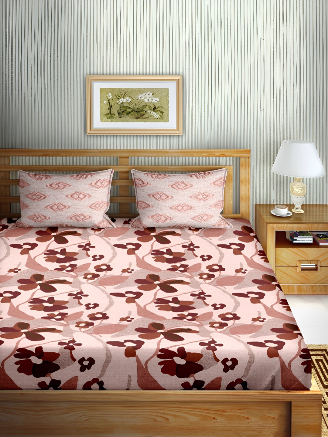 

Aura Maroon & Peach Floral Cotton180 TC Double Queen Bedsheet with 2 Pillow Covers