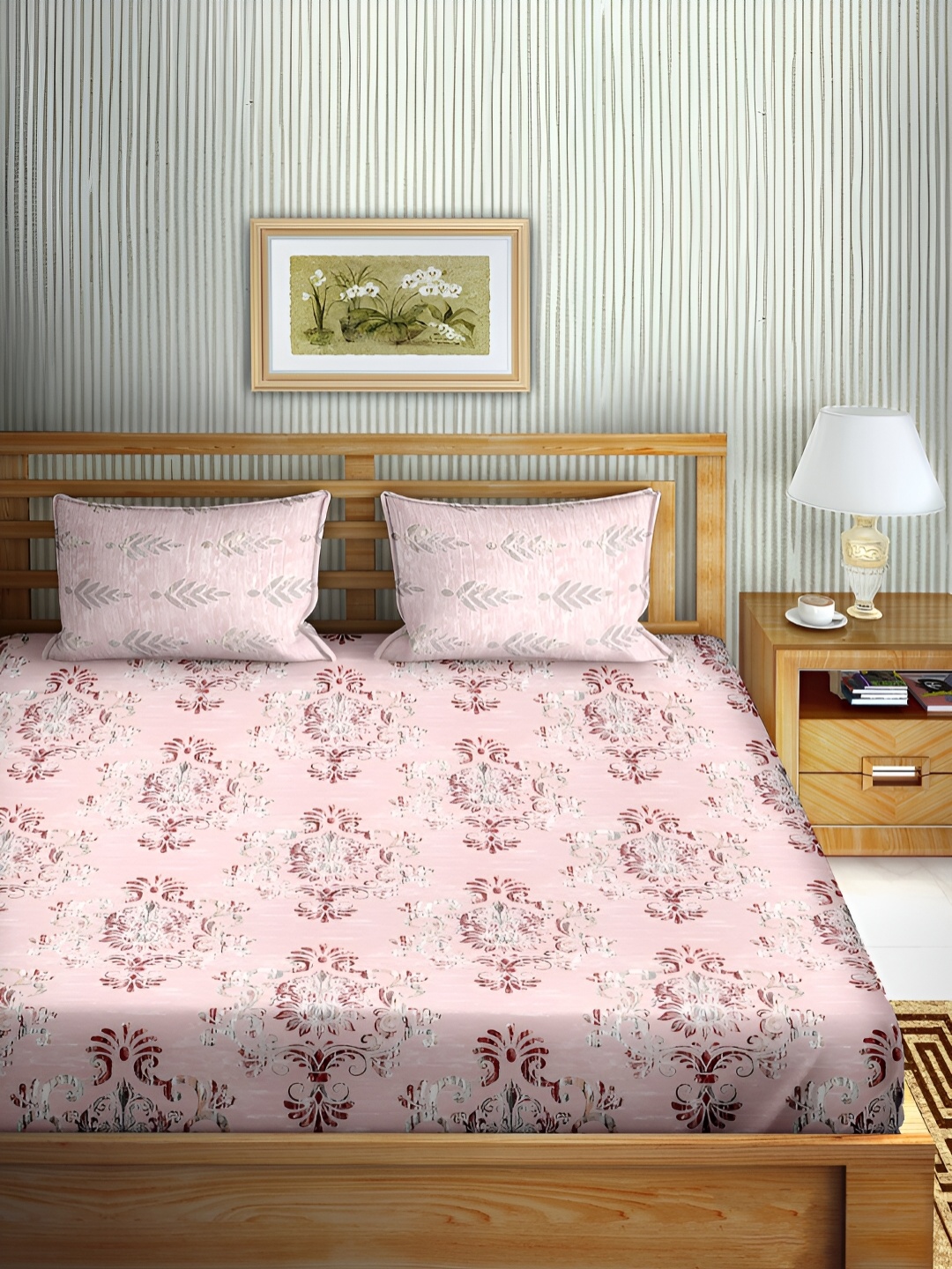 

Aura Pink & Red Floral Cotton 180 TC Double Queen Bedsheet with 2 Pillow Covers