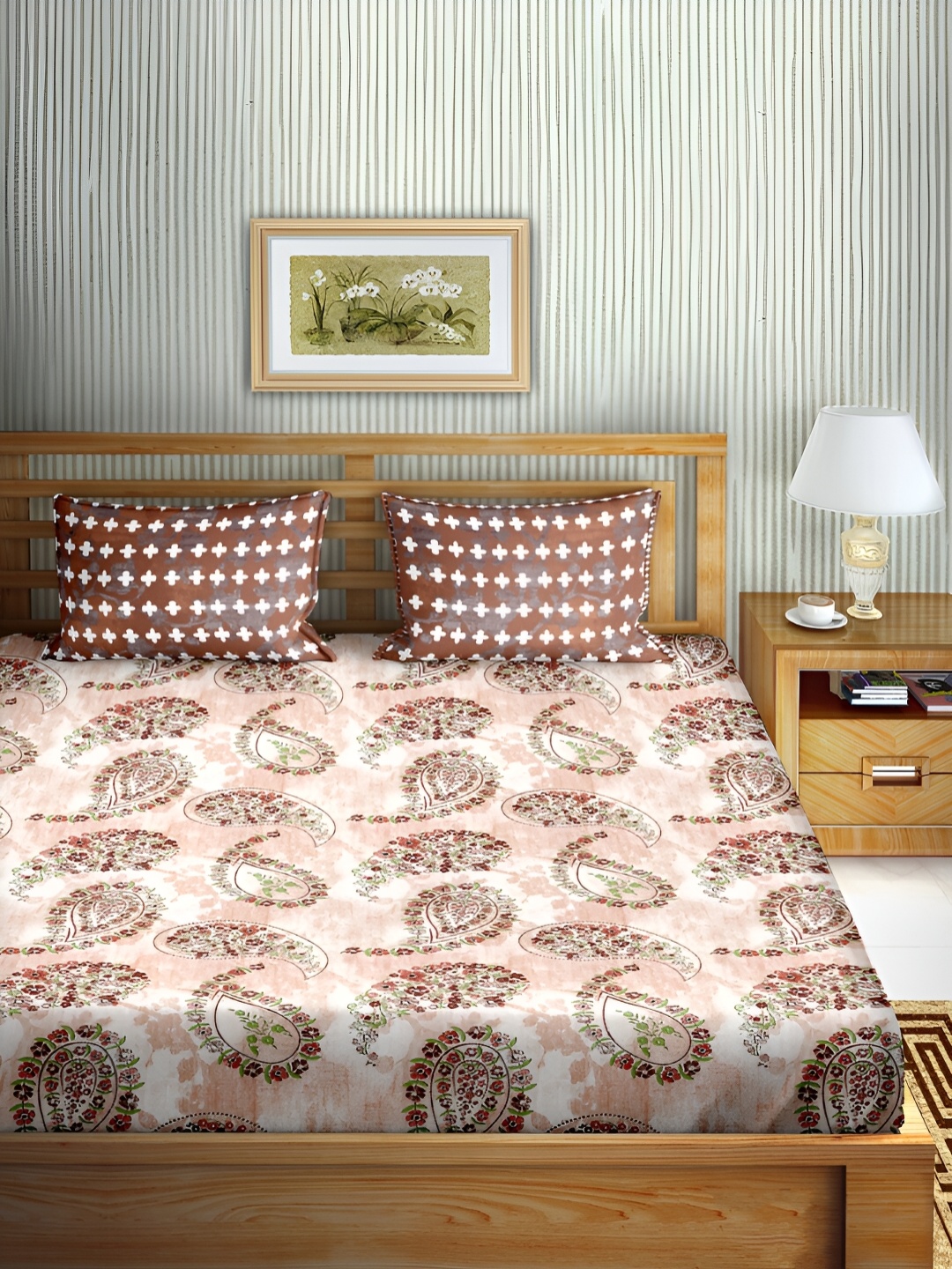 

Aura Maroon & White Ethnic Motifs Cotton180 TC Double Queen Bedsheet with 2 Pillow Covers