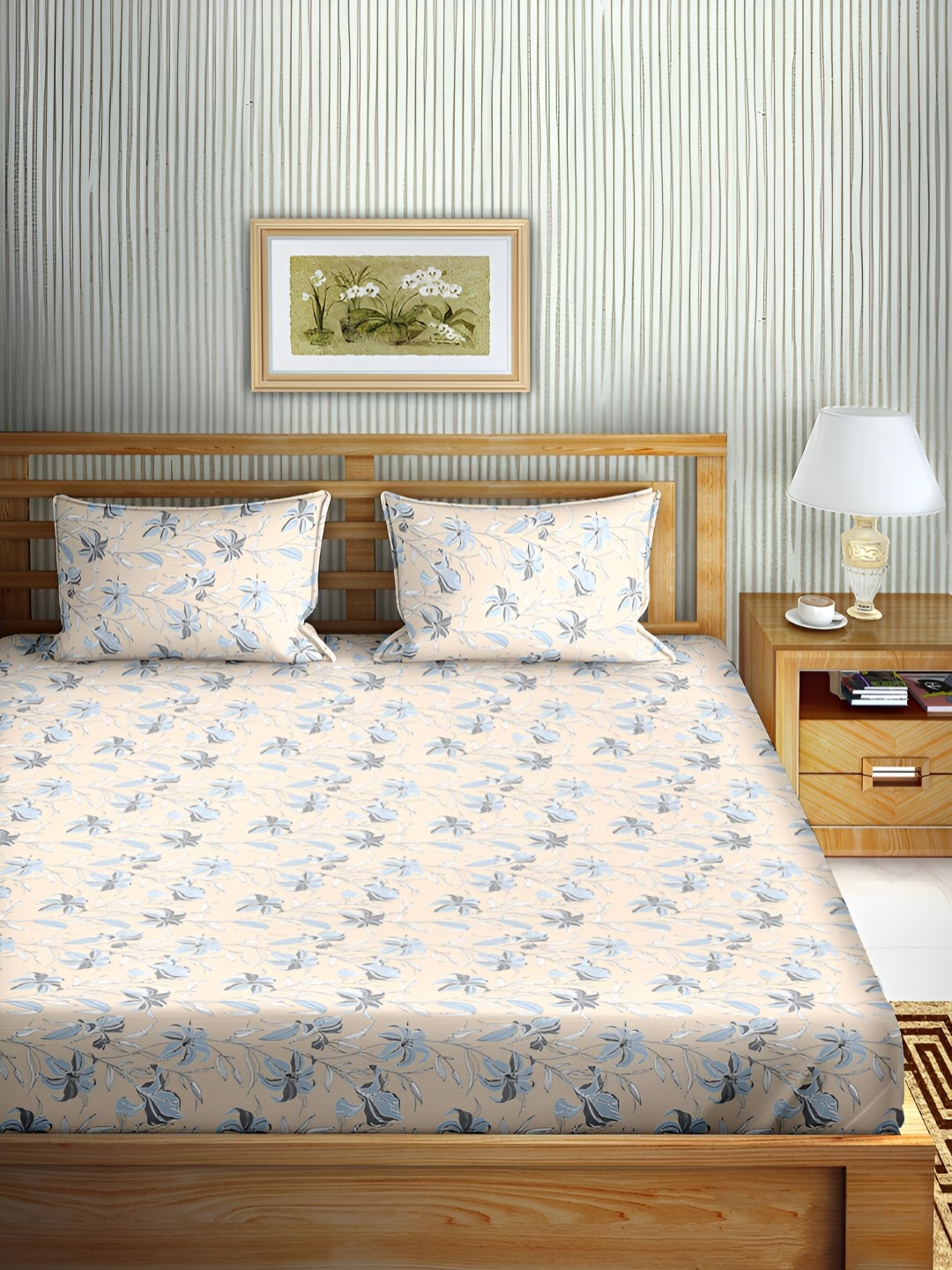 

Aura Blue & Beige Floral 180 TC Double Queen Bedsheet with 2 Pillow Covers