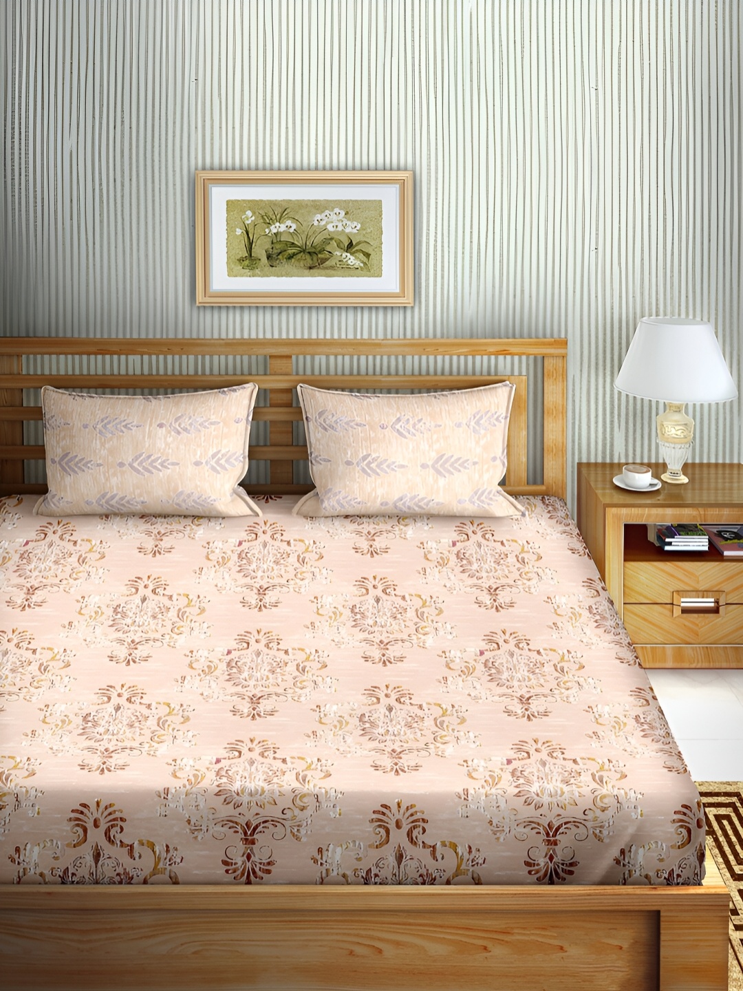 

Aura Orange & White Ethnic Motifs Cotton 180 TC King Bedsheet With 2 Pillow Covers