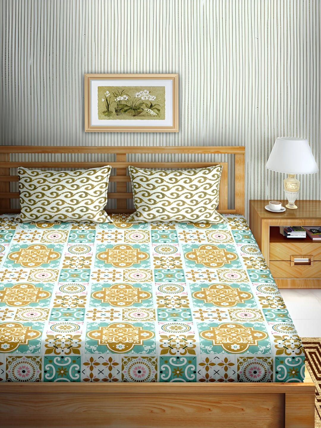 

Aura Green & Brown Floral Cotton180 TC Double Queen Bedsheet with 2 Pillow Covers